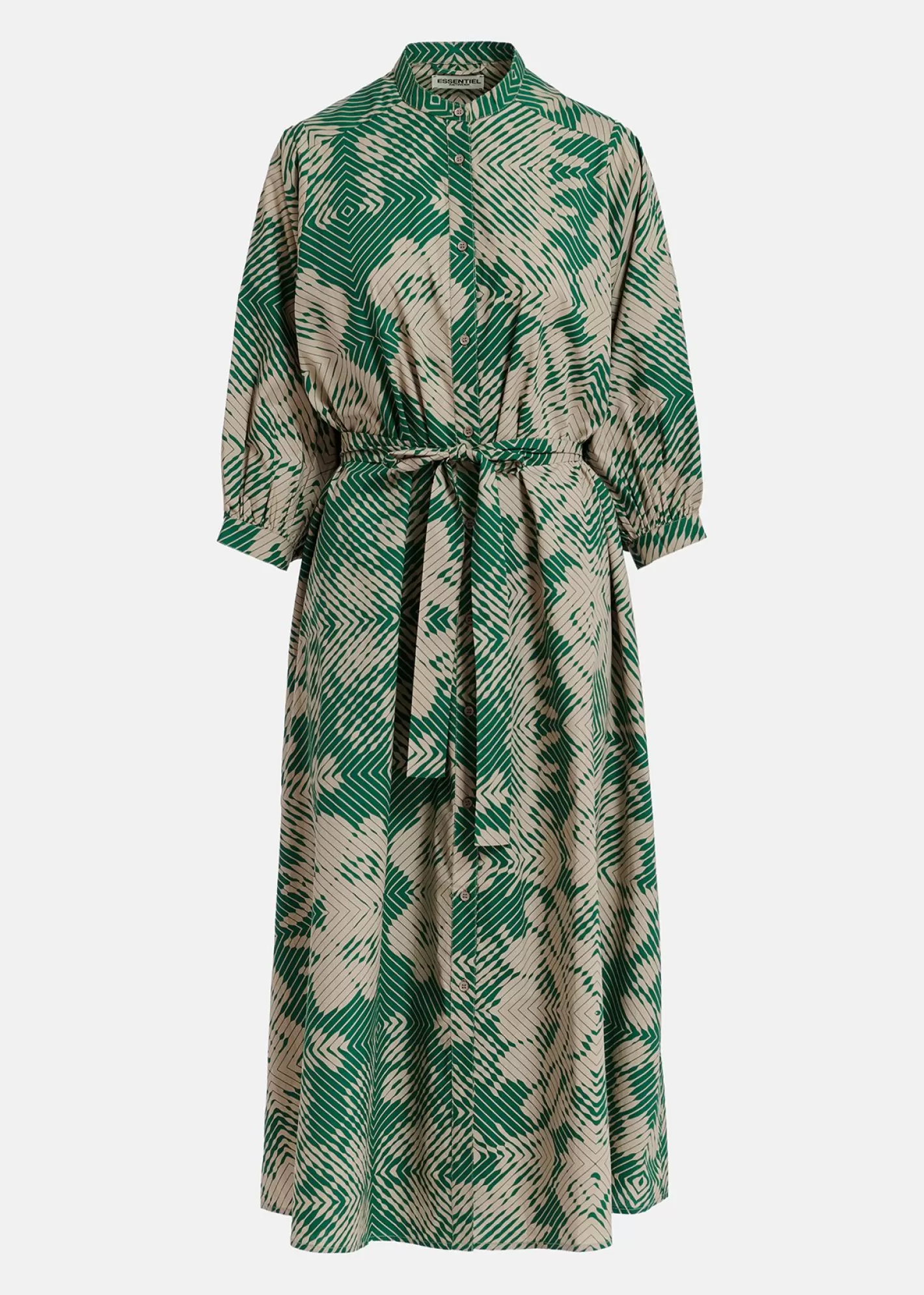Hot Beige and dark green maxi-length dress with geometric print Fall 2024 Collection | Prints