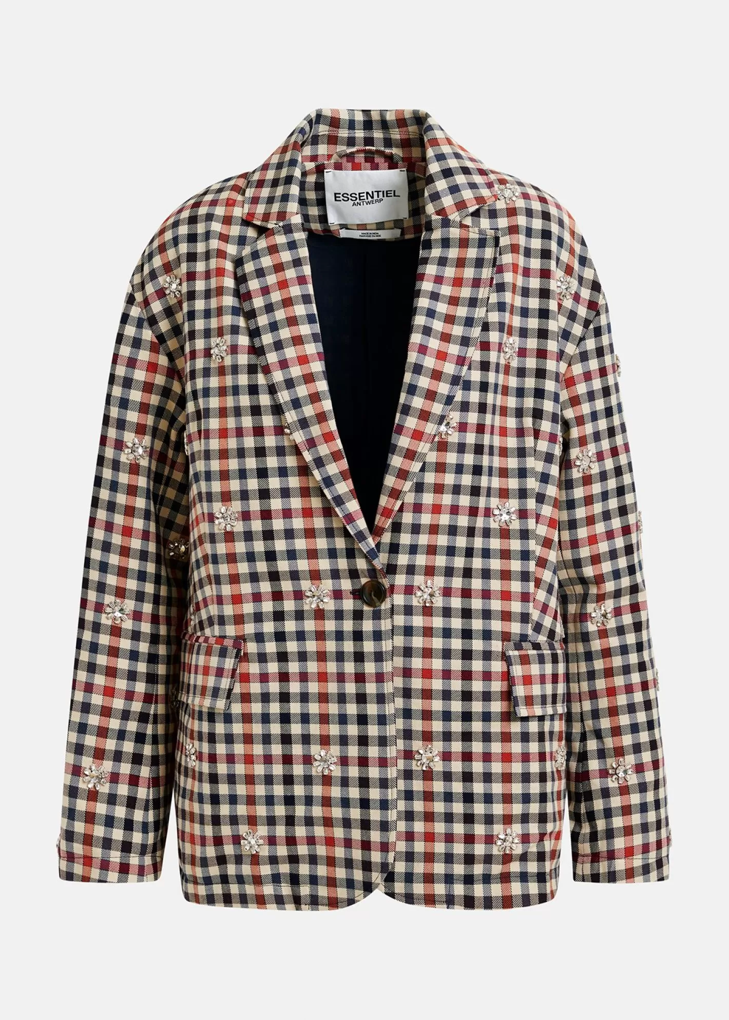 Flash Sale Beige, dark blue and red checkered single-breasted blazer Prints | Coats & Jackets