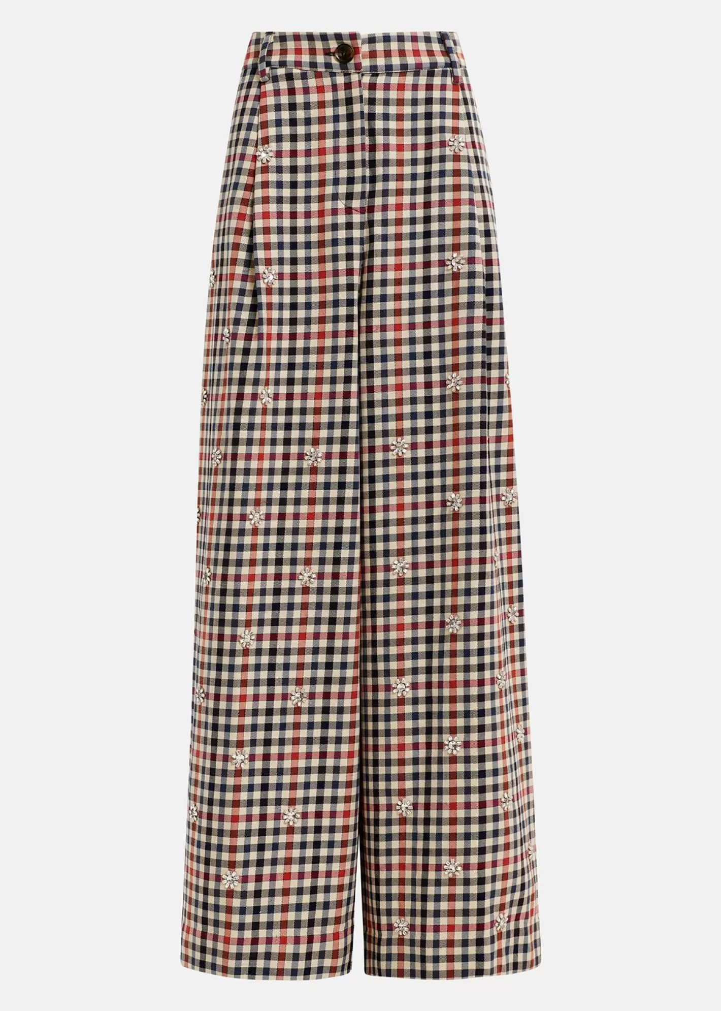 Outlet Beige, dark blue and red checkered wide-leg pants Prints | Pants & Shorts