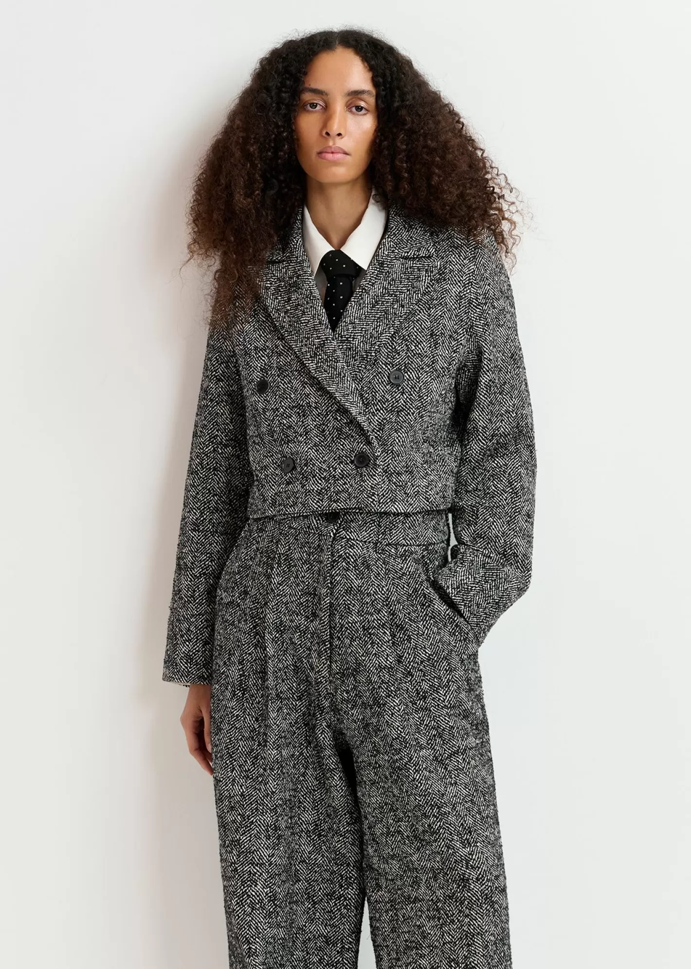 Sale Black and white herringbone cropped blazer Fall 2024 Collection | Coats & Jackets