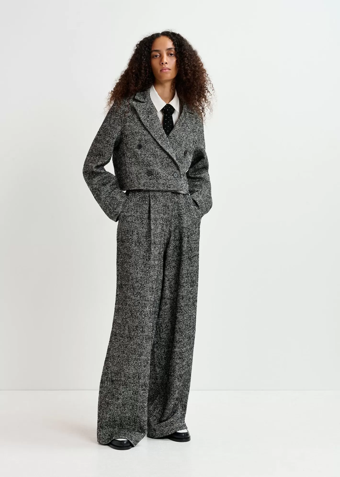 Sale Black and white herringbone wide-leg pants Fall 2024 Collection | Pants & Shorts