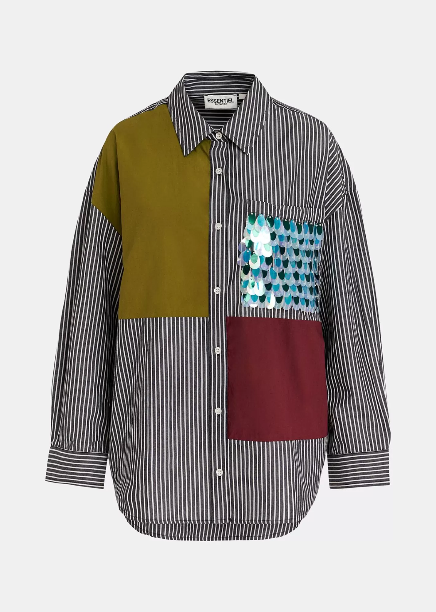 Clearance Black and white striped patchwork shirt Fall 2024 Collection | Tops & Blouses