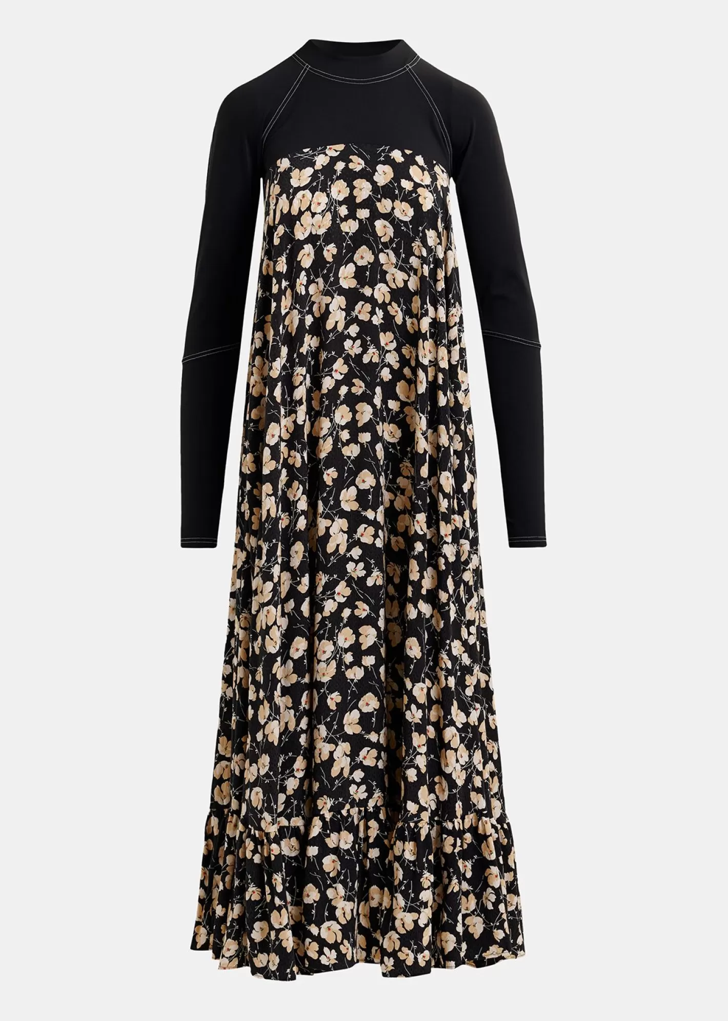 Discount Black floral-print maxi-length dress with jersey top Fall 2024 Collection | Prints