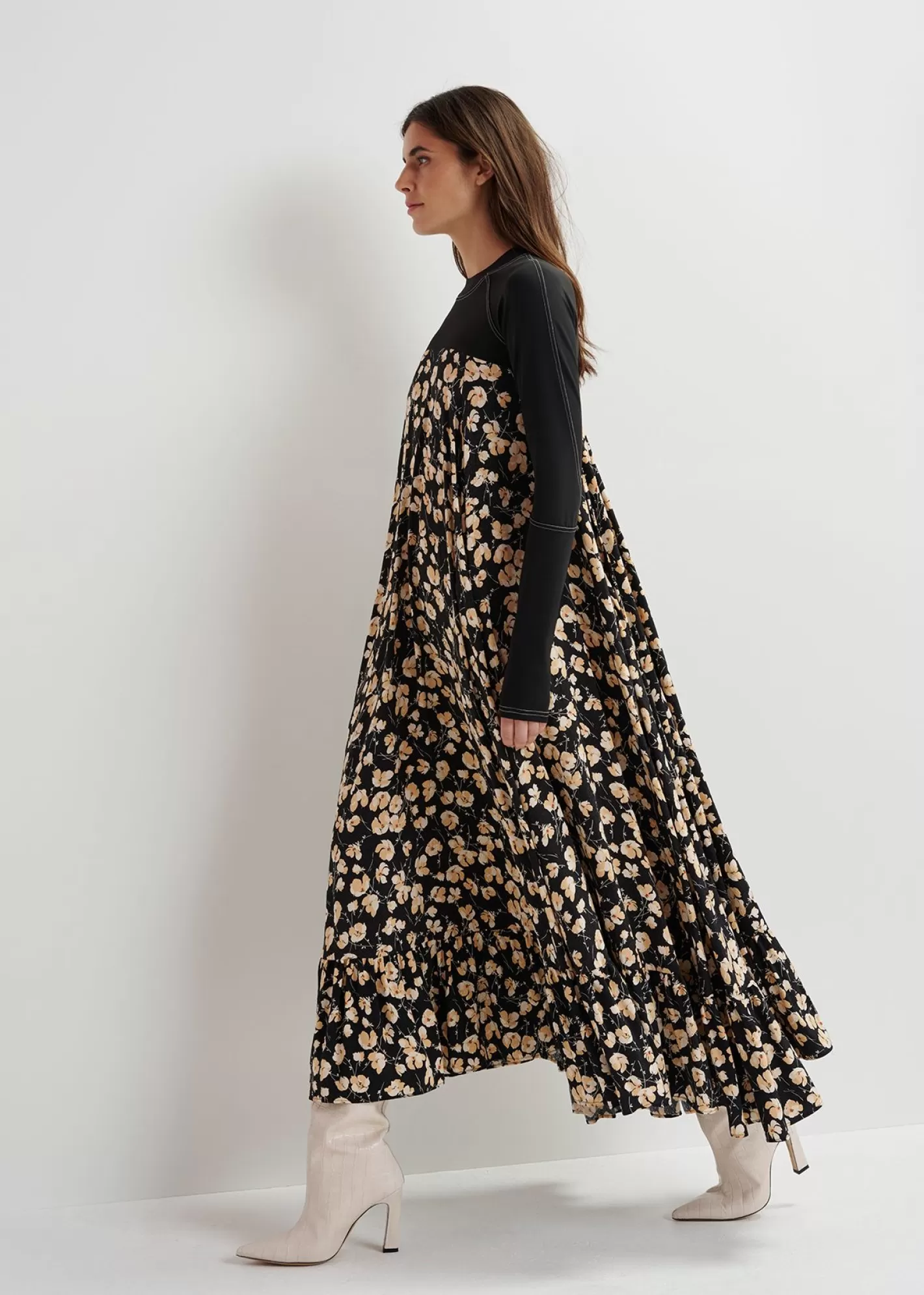 Discount Black floral-print maxi-length dress with jersey top Fall 2024 Collection | Prints