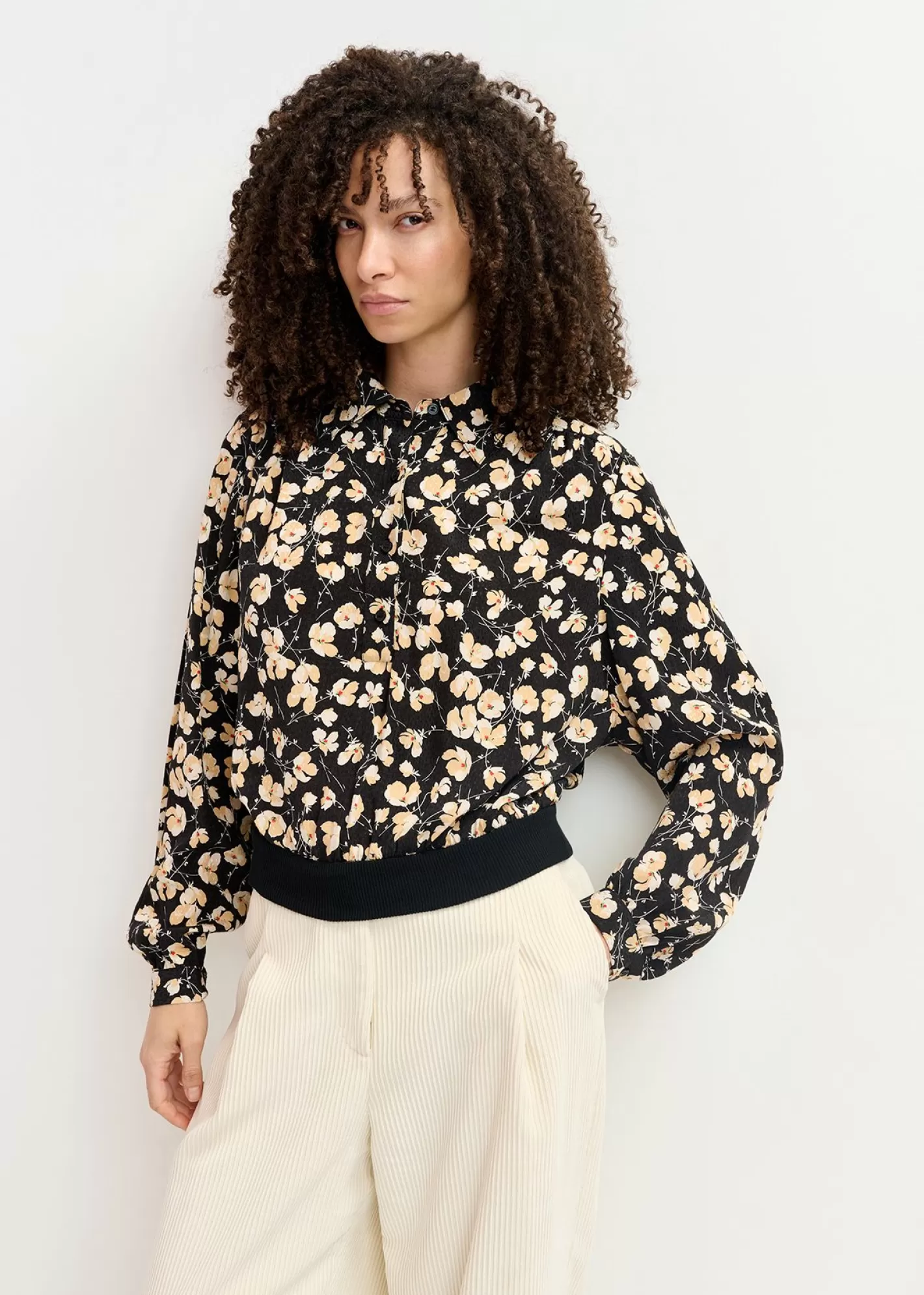 Flash Sale Black floral-print polo top Fall 2024 Collection | Prints