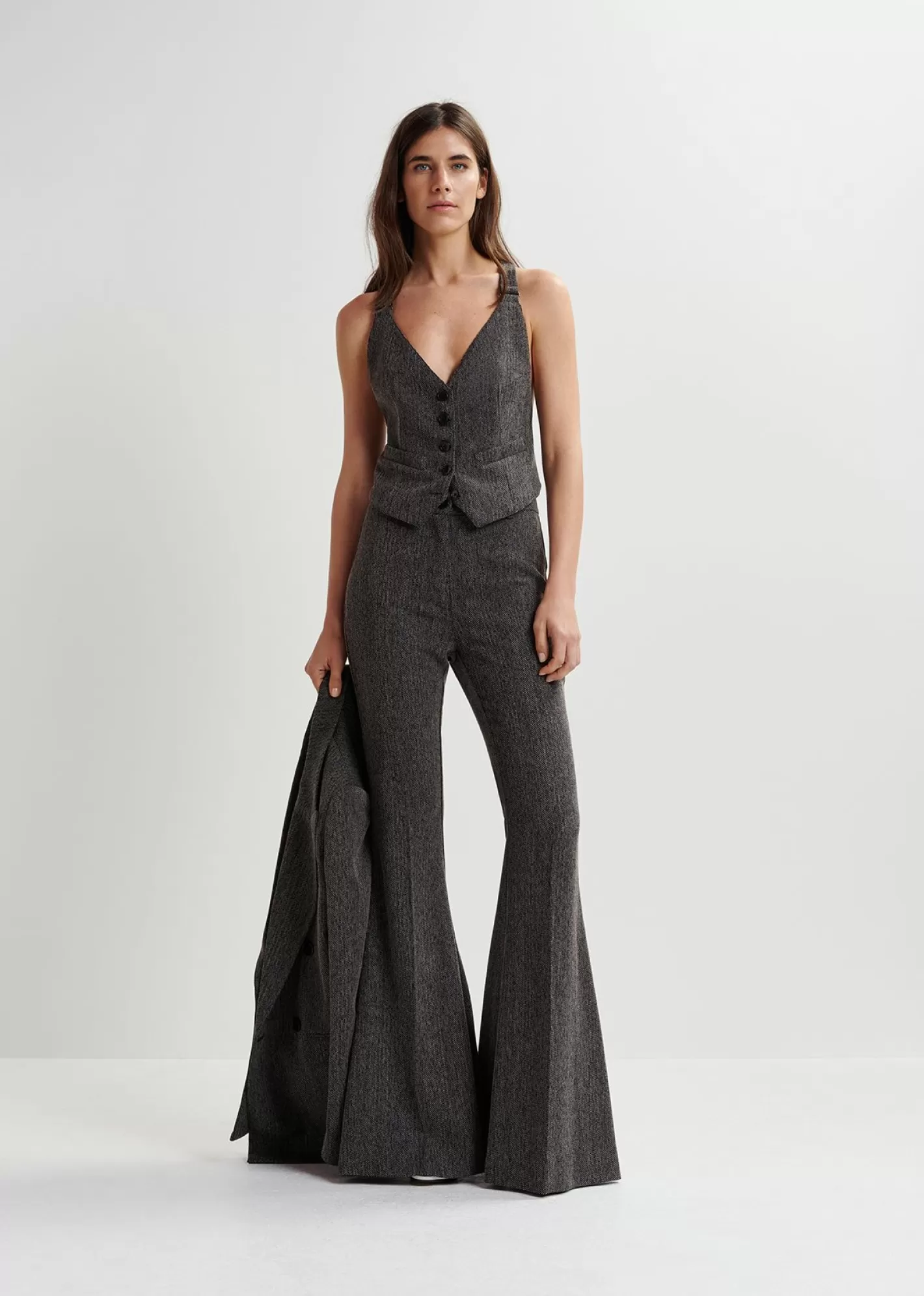 Flash Sale Black herringbone flared pants Fall 2024 Collection | Partywear