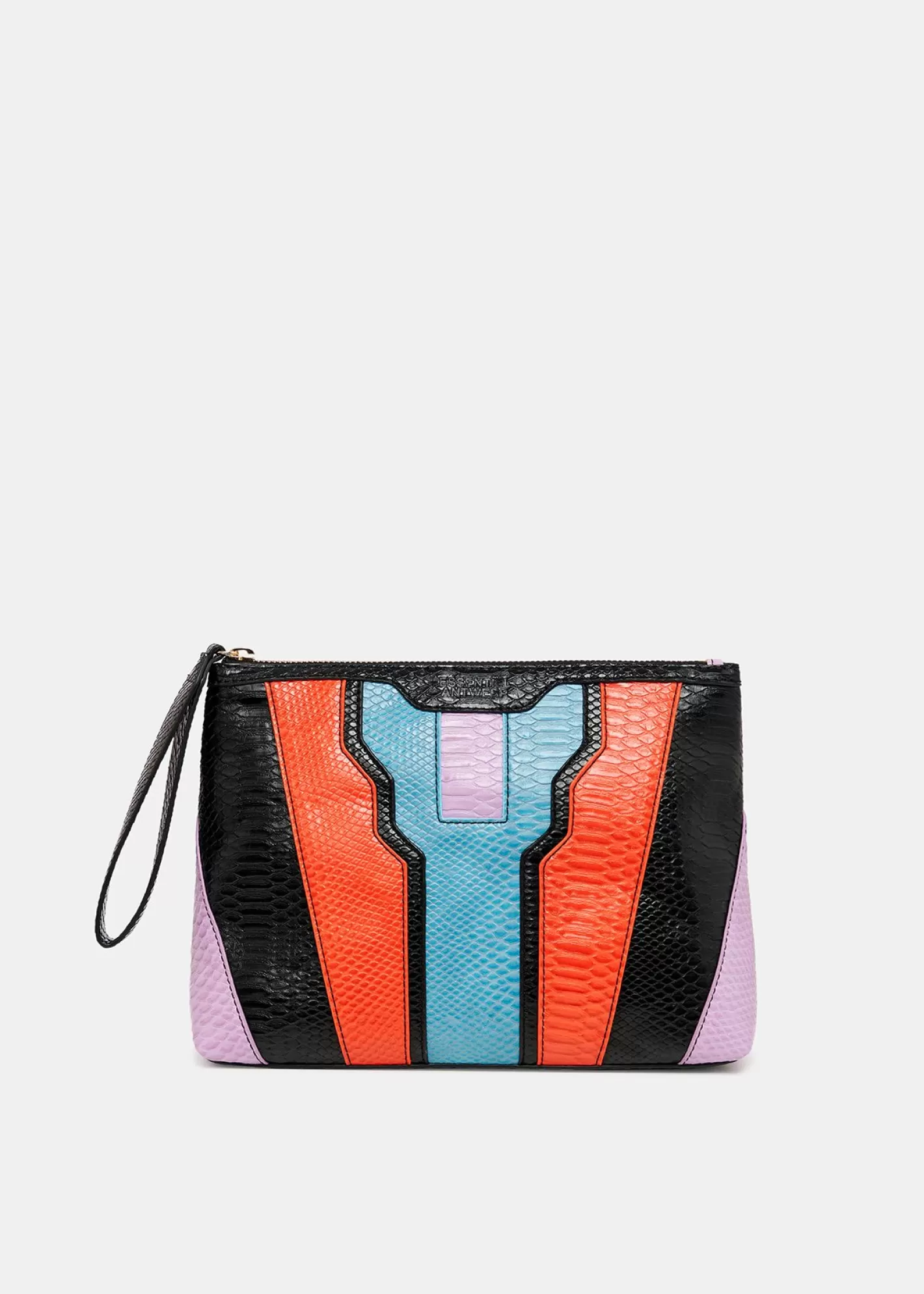 Flash Sale Black, orange and blue snake-effect faux leather pouch Fall 2024 Collection | Bags