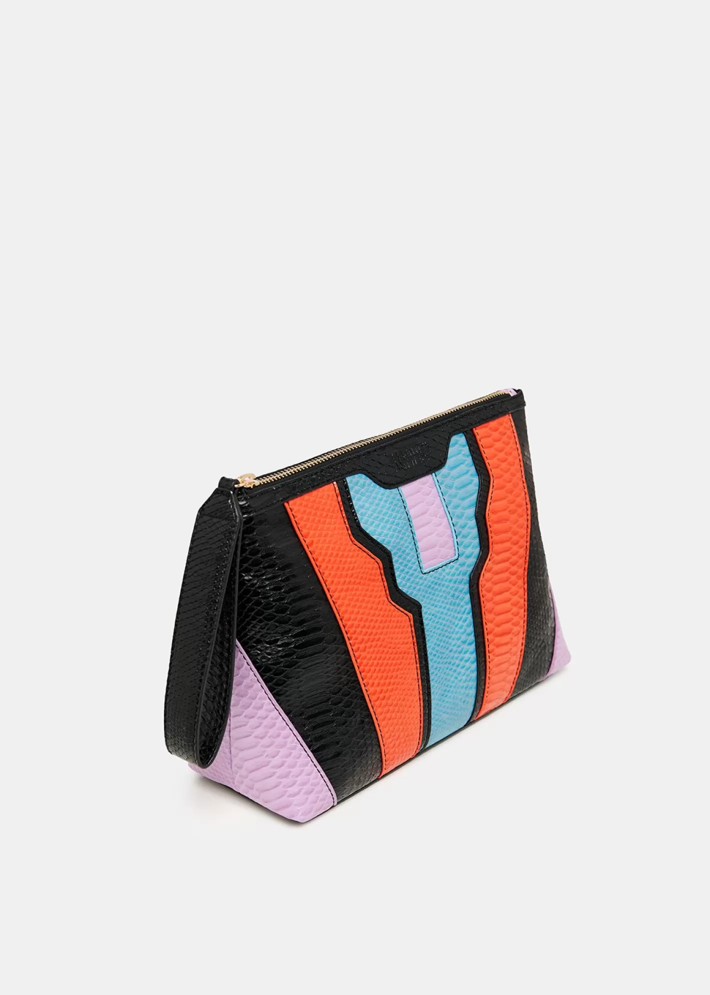 Flash Sale Black, orange and blue snake-effect faux leather pouch Fall 2024 Collection | Bags