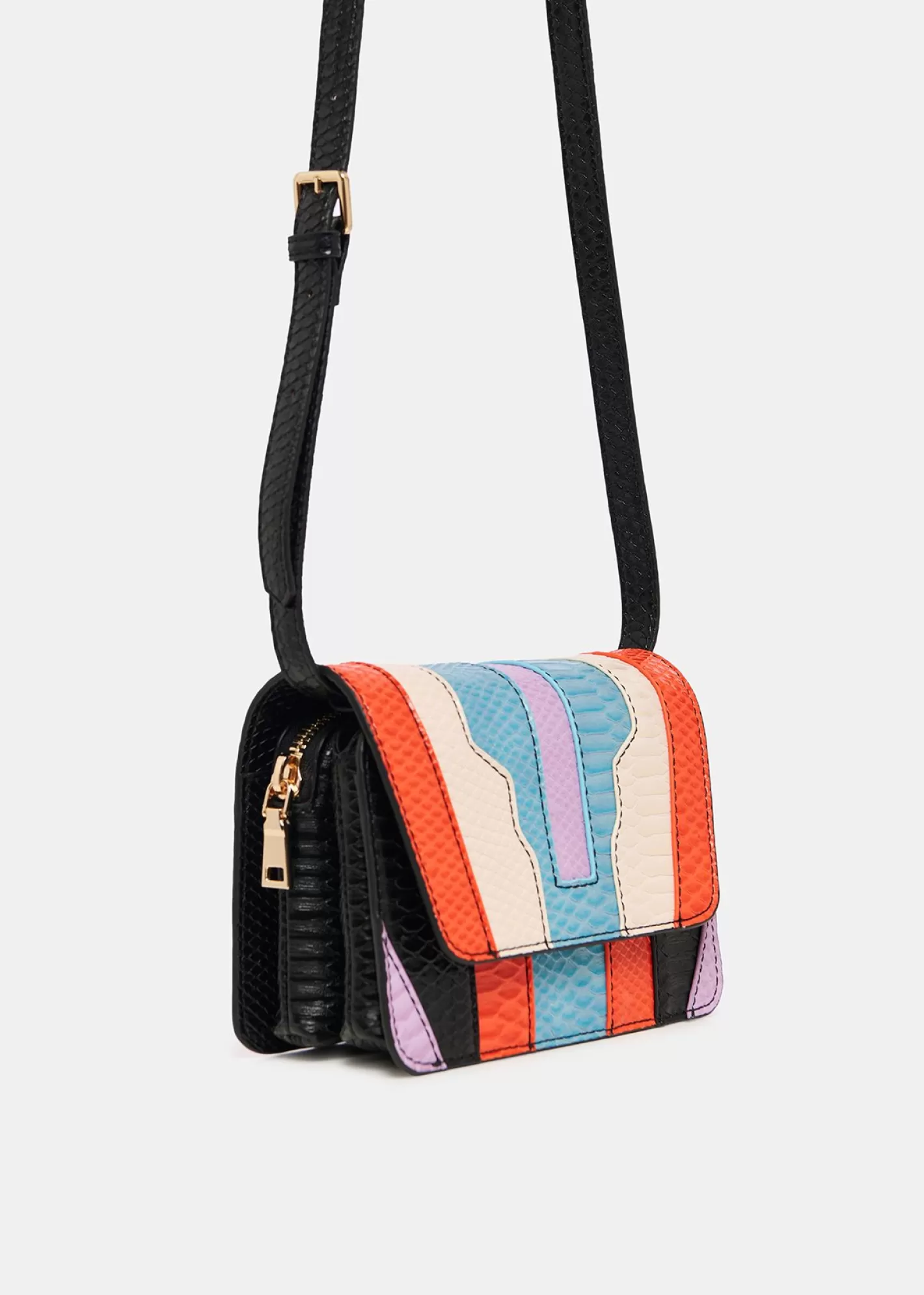 Discount Black, orange and blue snake-effect faux leather shoulder bag Fall 2024 Collection | Bags