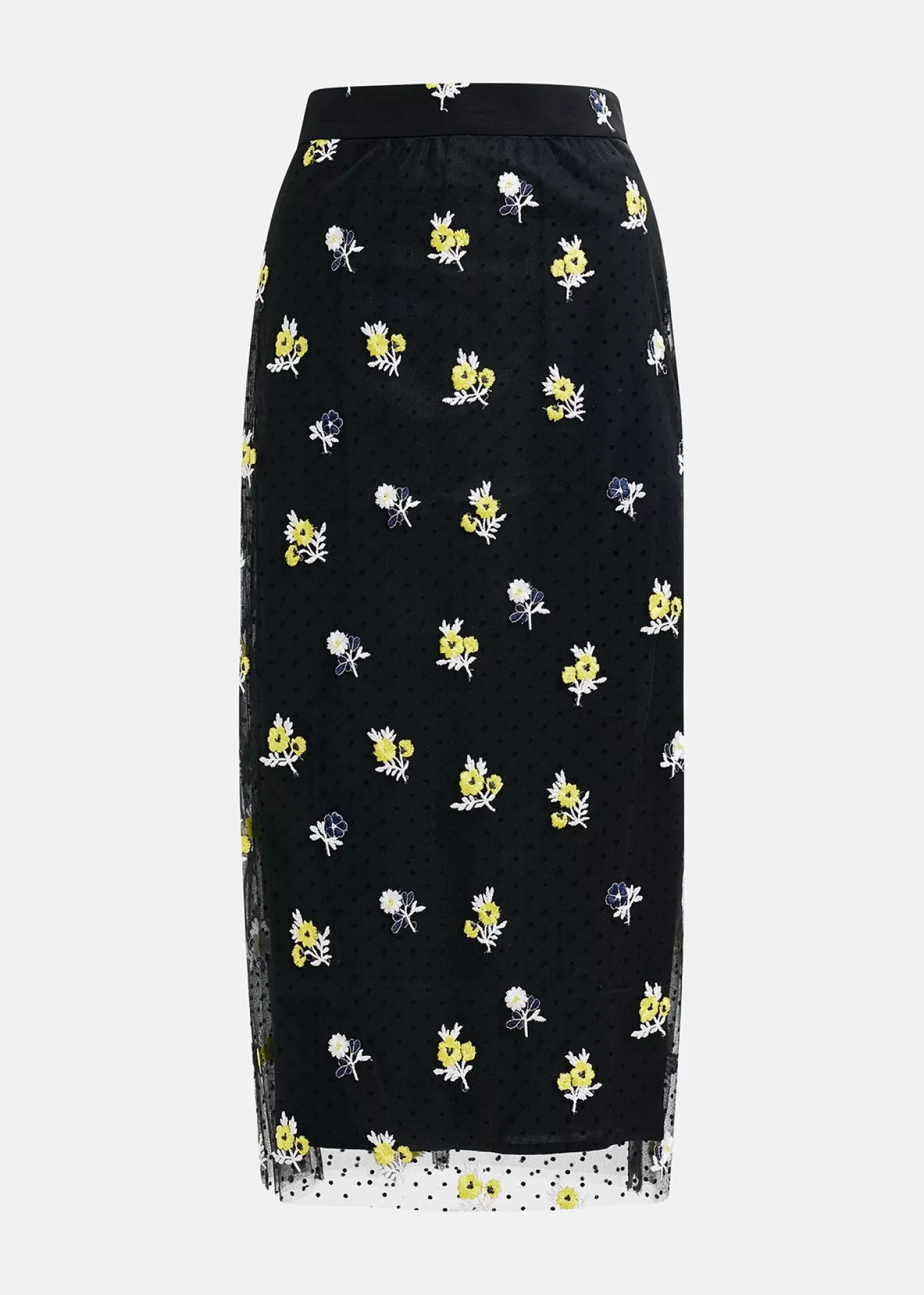 Hot Black tule midi skirt with floral embroideries Fall 2024 Collection | Partywear