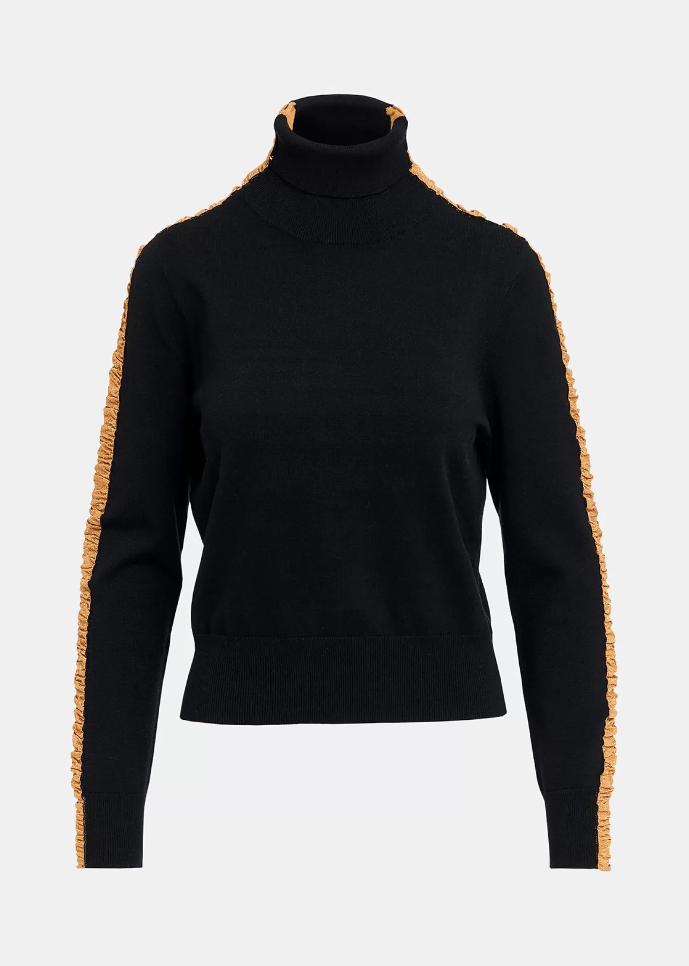 Sale Black turtleneck knit sweater with golden stripes Fall 2024 Collection | Sweaters & Cardigans