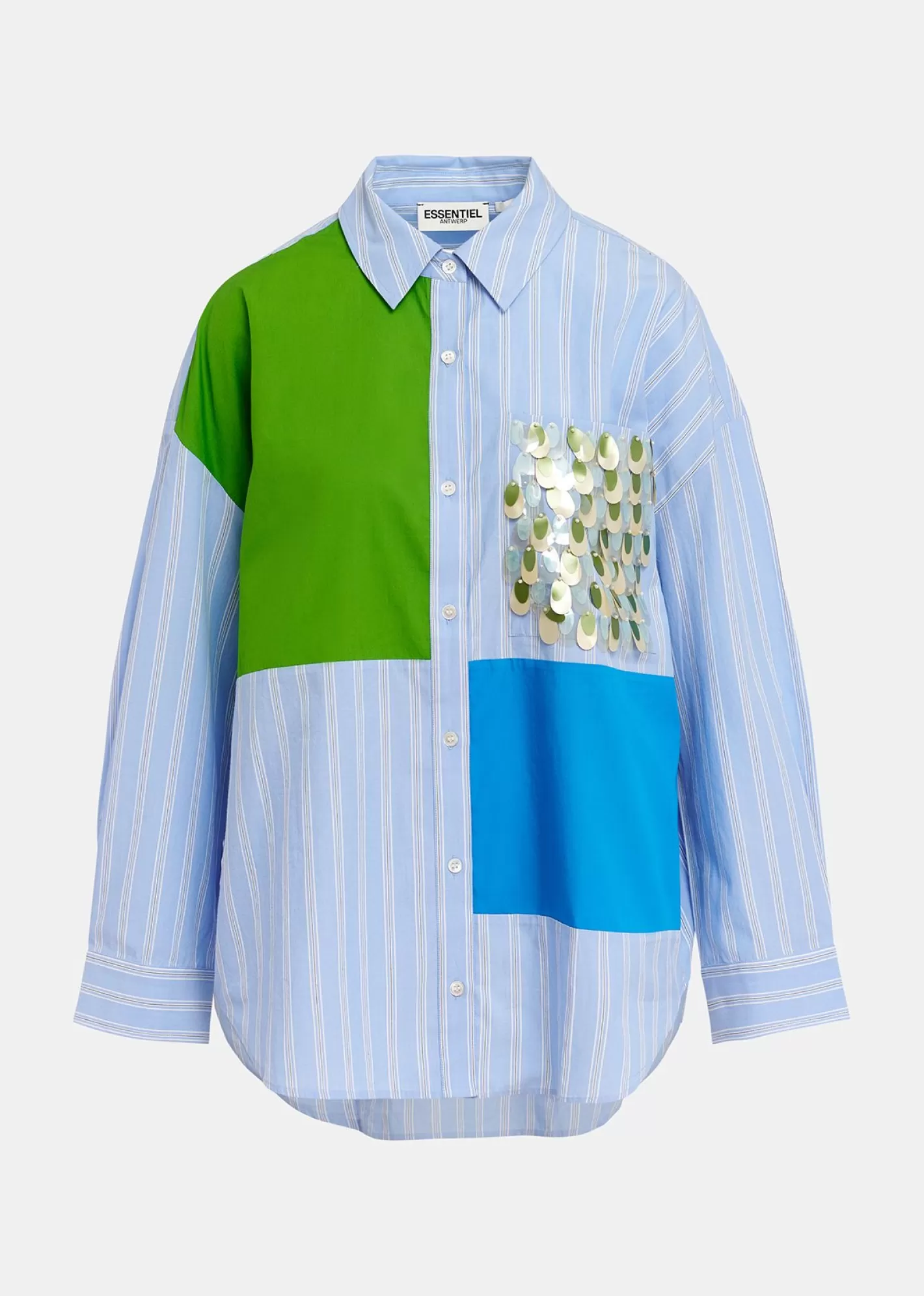 Flash Sale Blue and white striped patchwork shirt Fall 2024 Collection | Tops & Blouses