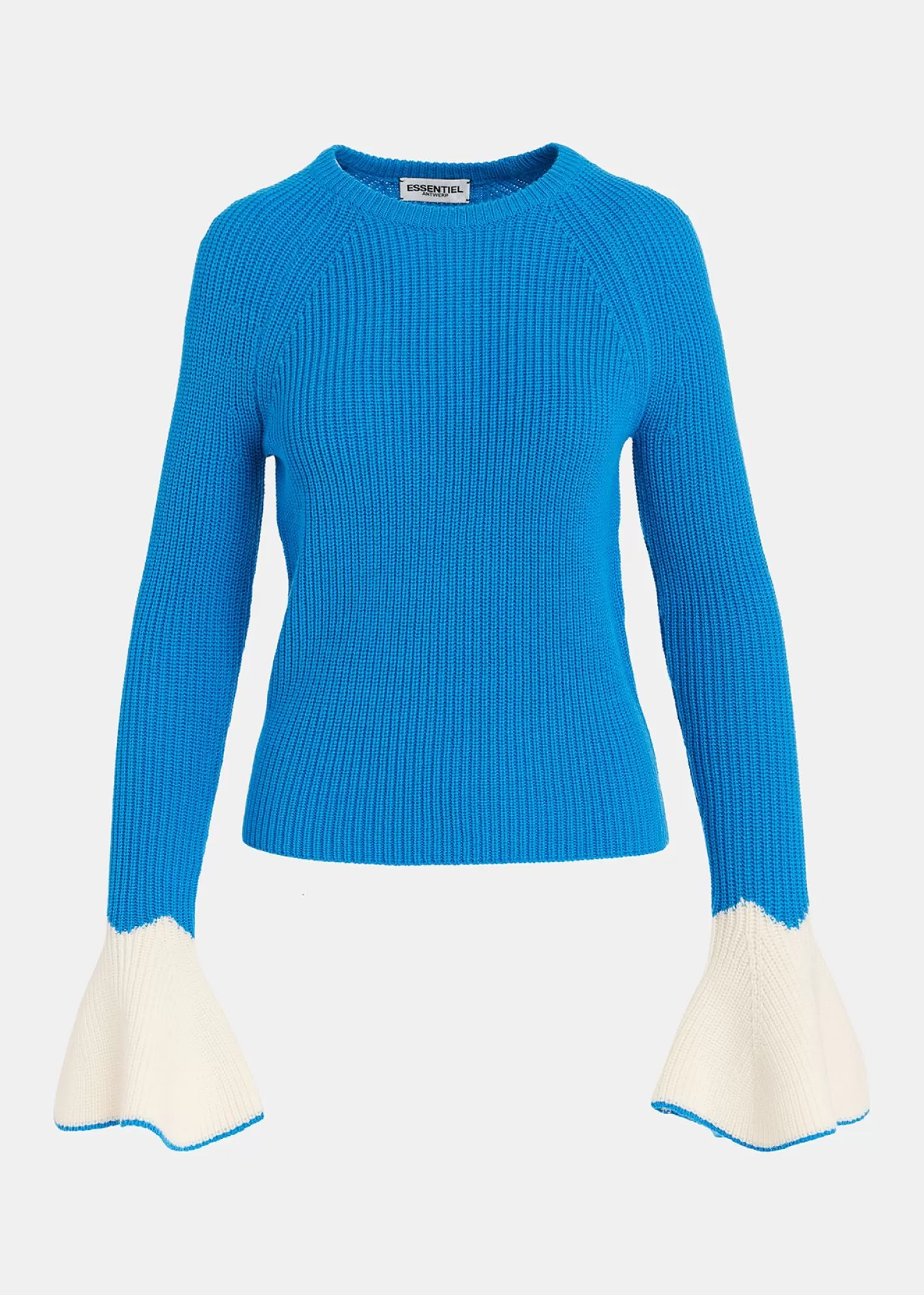 Fashion Blue rib-knitted sweater with flared cuffs Fall 2024 Collection | Sweaters & Cardigans