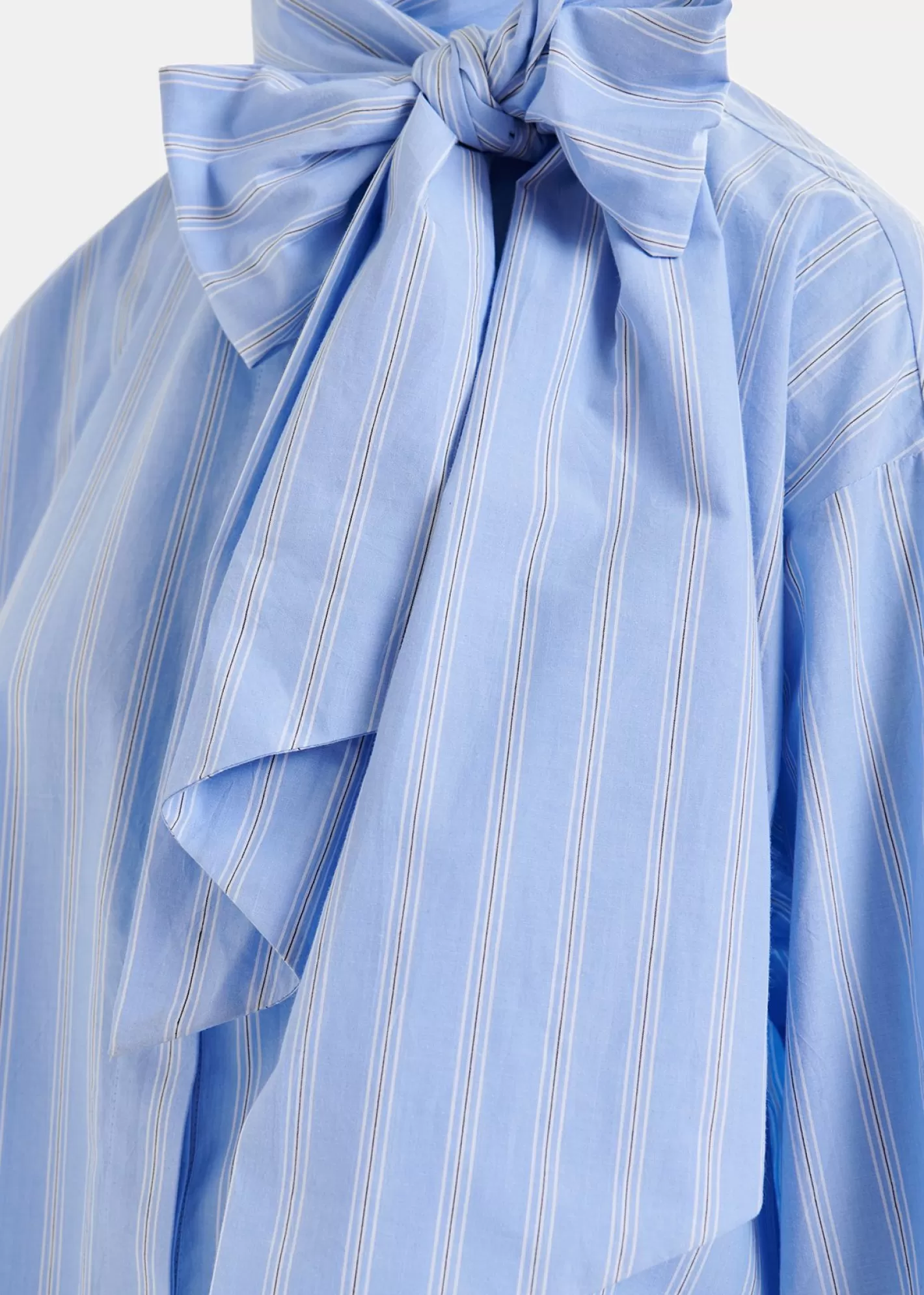 Cheap Blue, white and black striped cotton shirt with pussy bow Fall 2024 Collection | Tops & Blouses