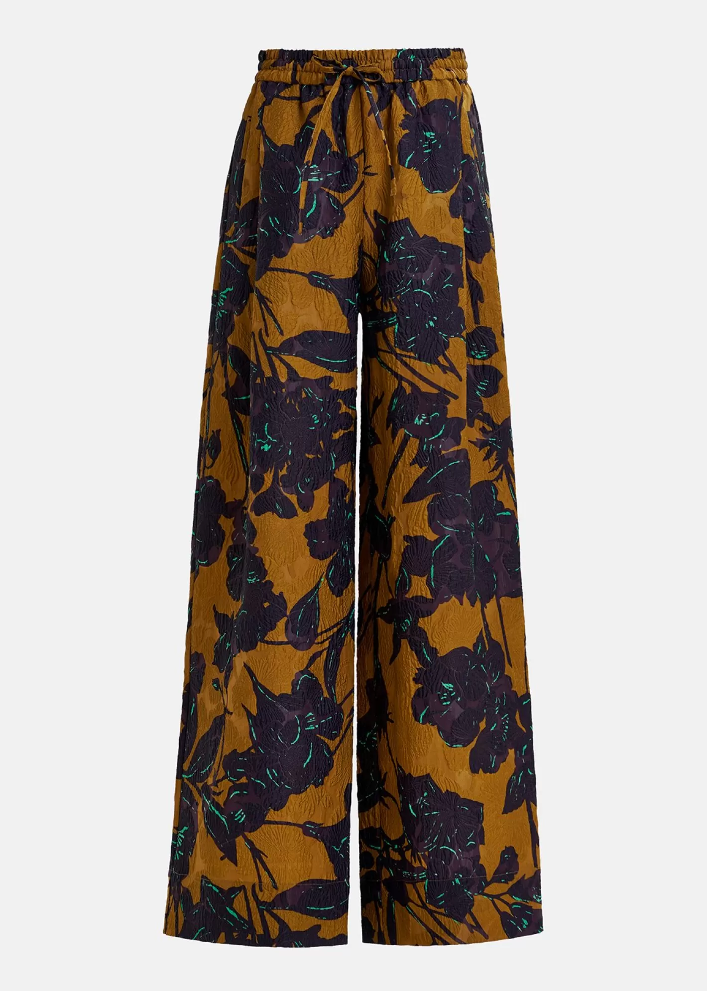 Best Bronze and navy blue wide-leg pants with floral print Fall 2024 Collection | Prints