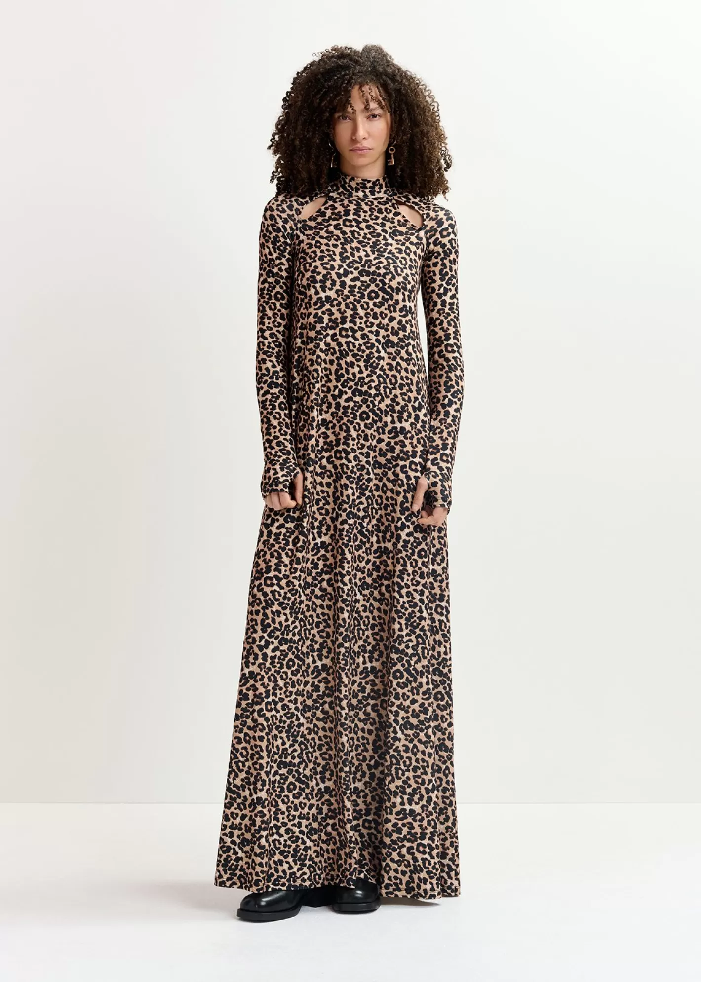 Online Brown stretch-jersey maxi-length dress with leopard print Fall 2024 Collection | Prints