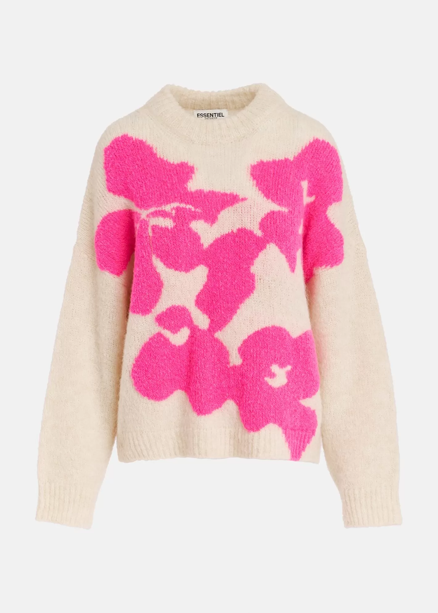 Hot Ecru and neon pink floral intarsia-knitted sweater Fall 2024 Collection | Sweaters & Cardigans