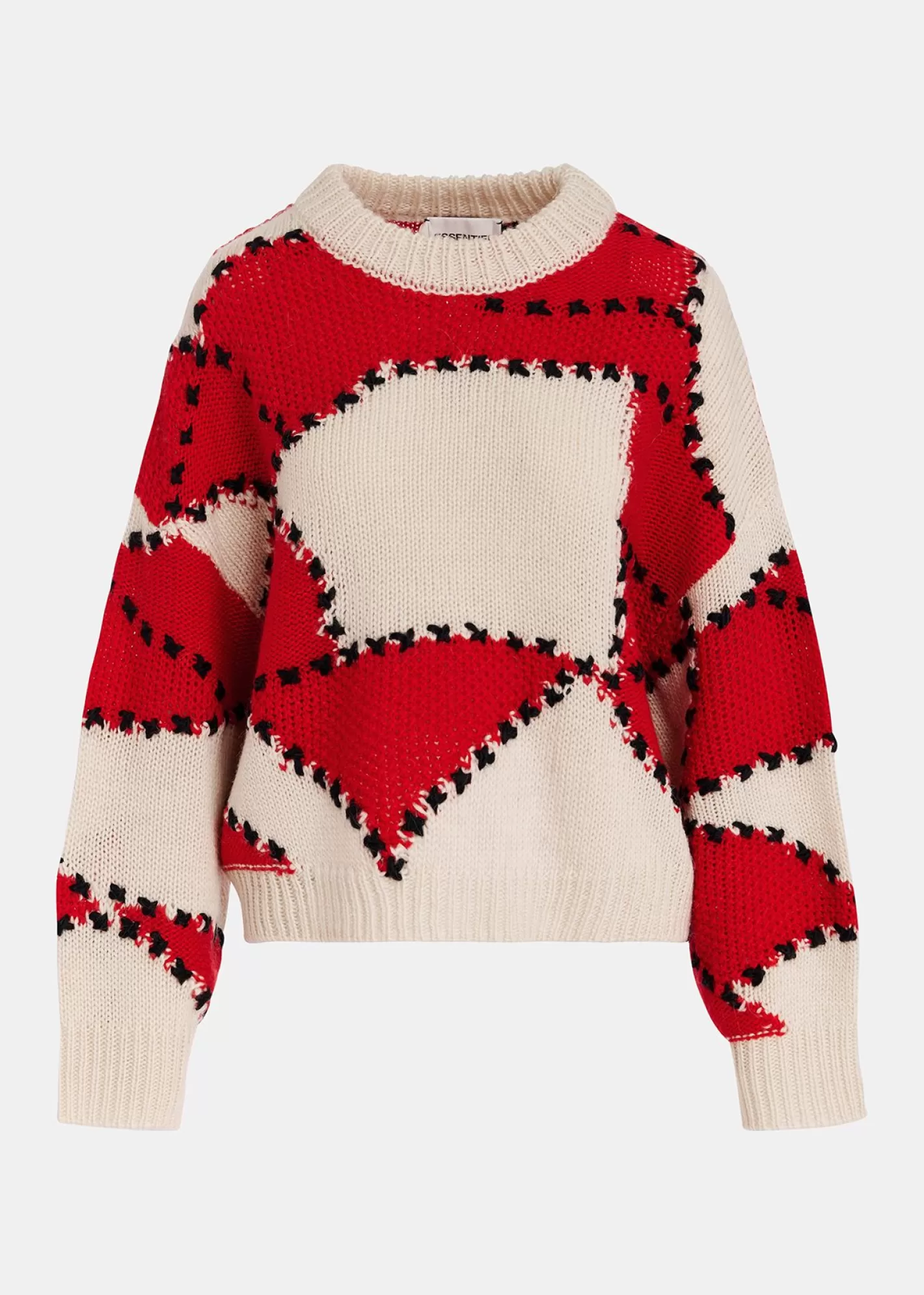 Fashion Ecru and red patchwork knit sweater Fall 2024 Collection | Sweaters & Cardigans
