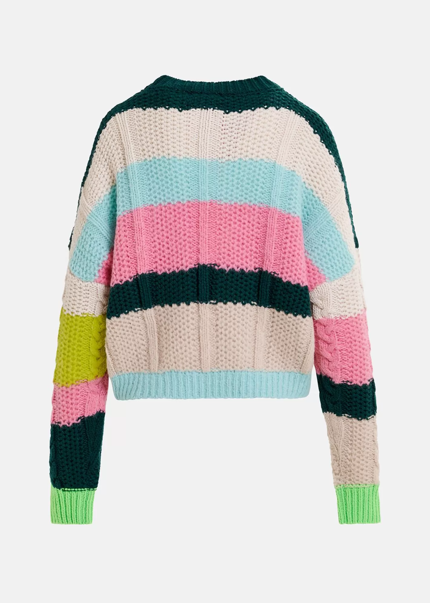 Sale Ecru, lime green and pink cable-knitted patchwork sweater Fall 2024 Collection | Sweaters & Cardigans
