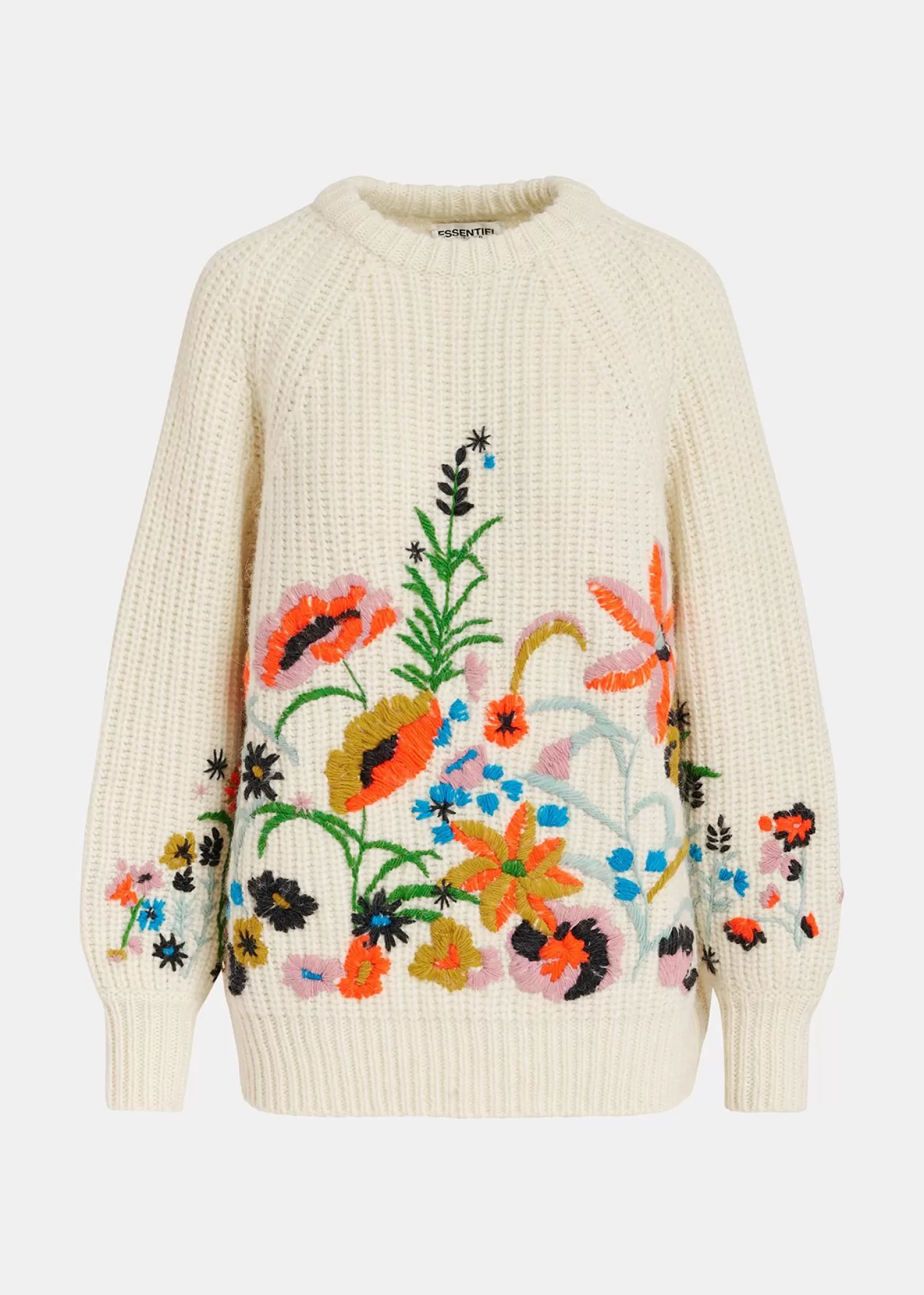 Sale Ecru rib-knitted sweater with floral embroideries Fall 2024 Collection | Sweaters & Cardigans