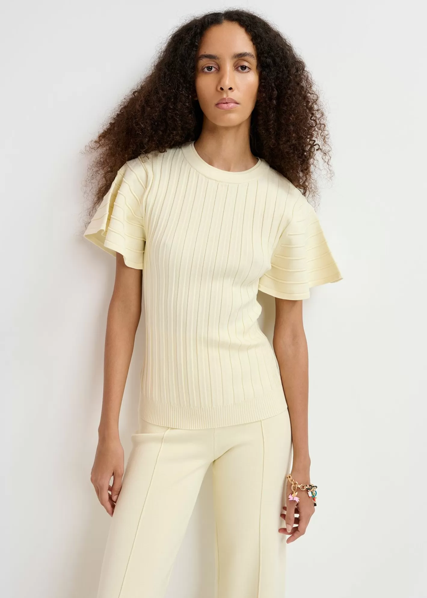 Sale rib-knitted top with flared short sleeves Fall 2024 Collection | Tops & Blouses