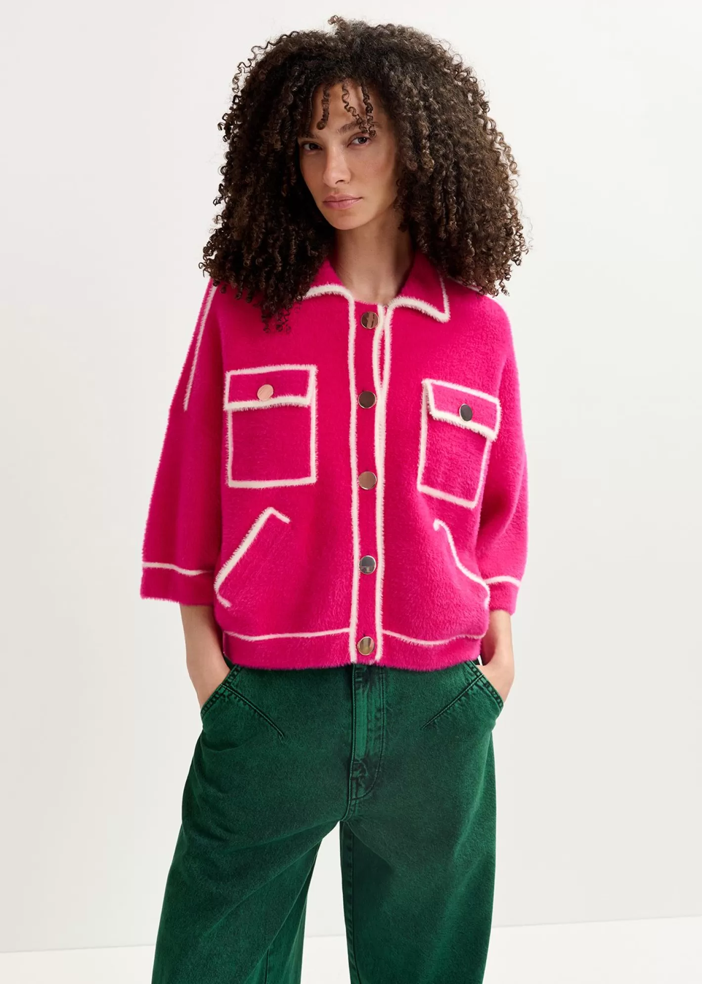 Sale Fuchsia fuzzy knitted cardigan Fall 2024 Collection | Sweaters & Cardigans