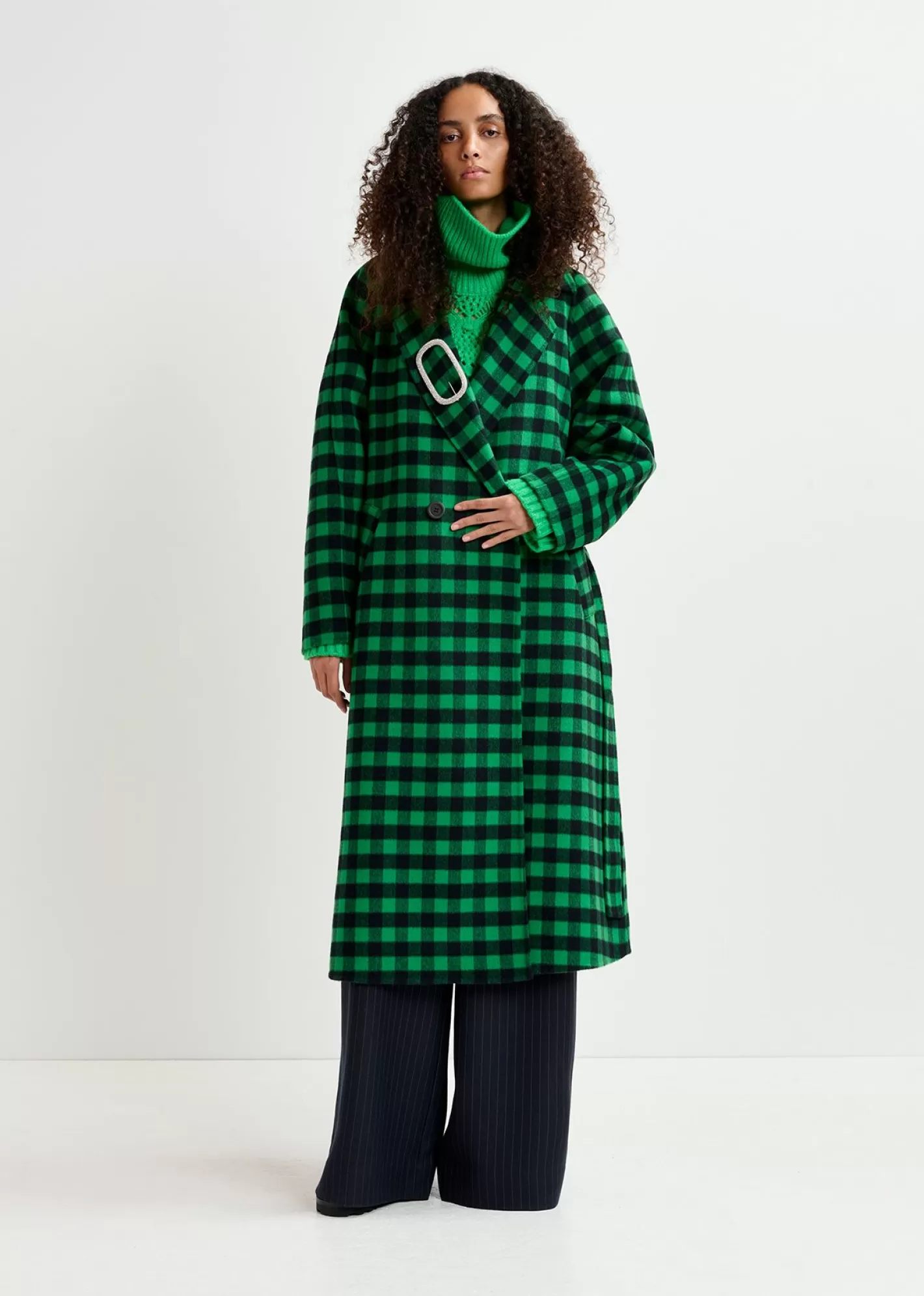 Hot Green and navy blue checked wool coat Fall 2024 Collection | Coats & Jackets