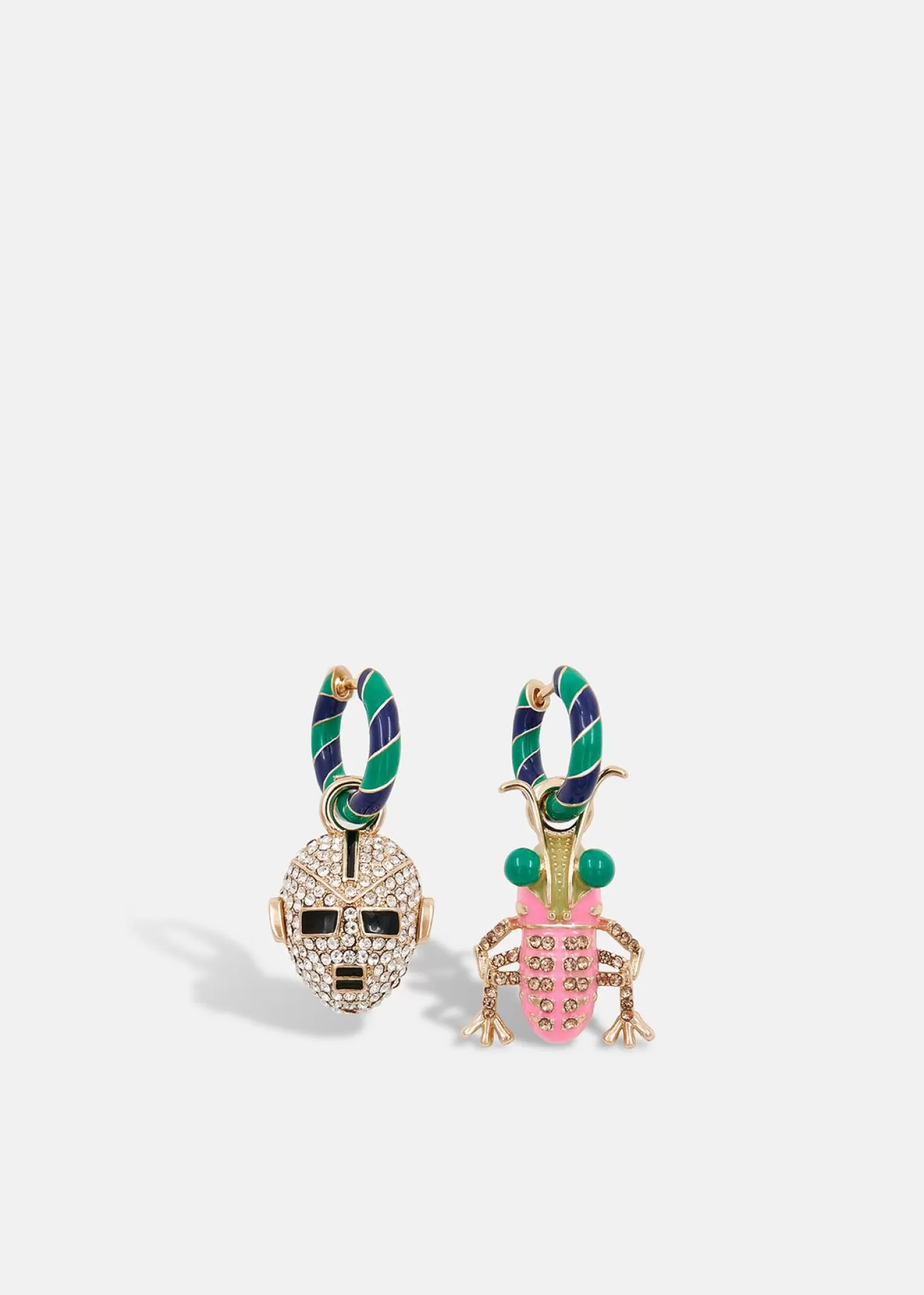 Clearance Green, black and dark blue hoop earrings with bug and robot head pendants Jewelry