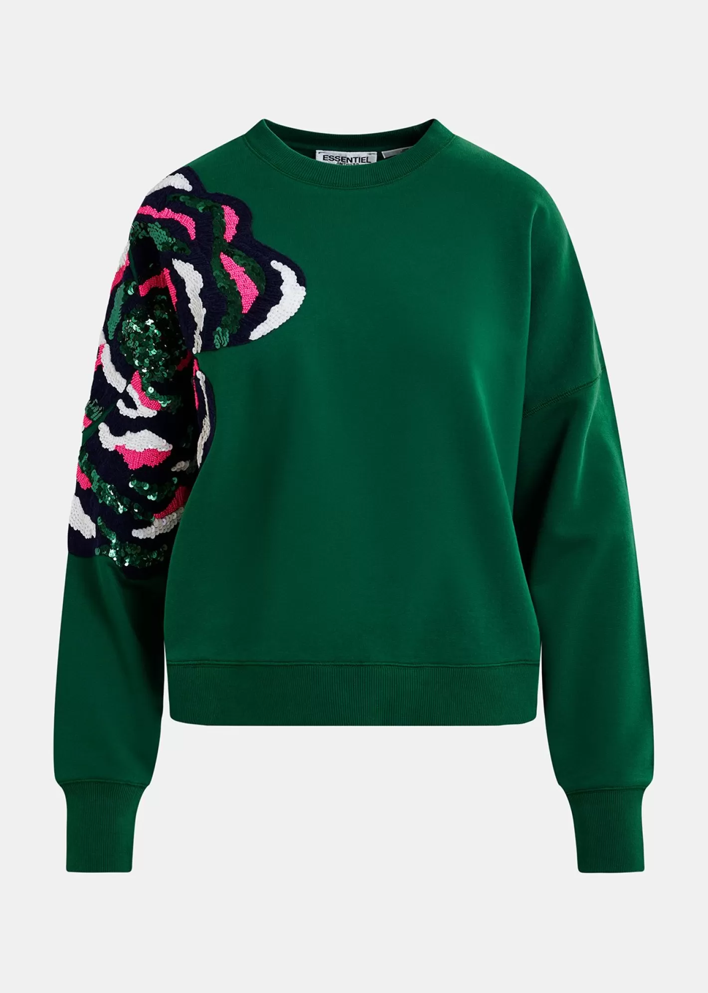 Best Sale Green organic cotton sweatshirt with sequin and bead embroideries Fall 2024 Collection | Sweatshirts