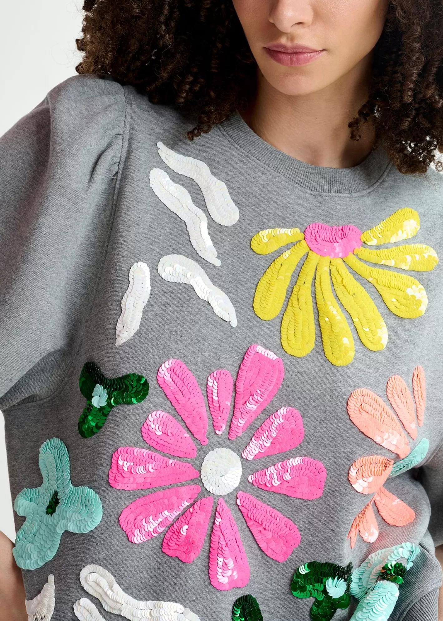 Store Grey organic cotton sweatshirt with multicolored sequin embroideries Sweatshirts