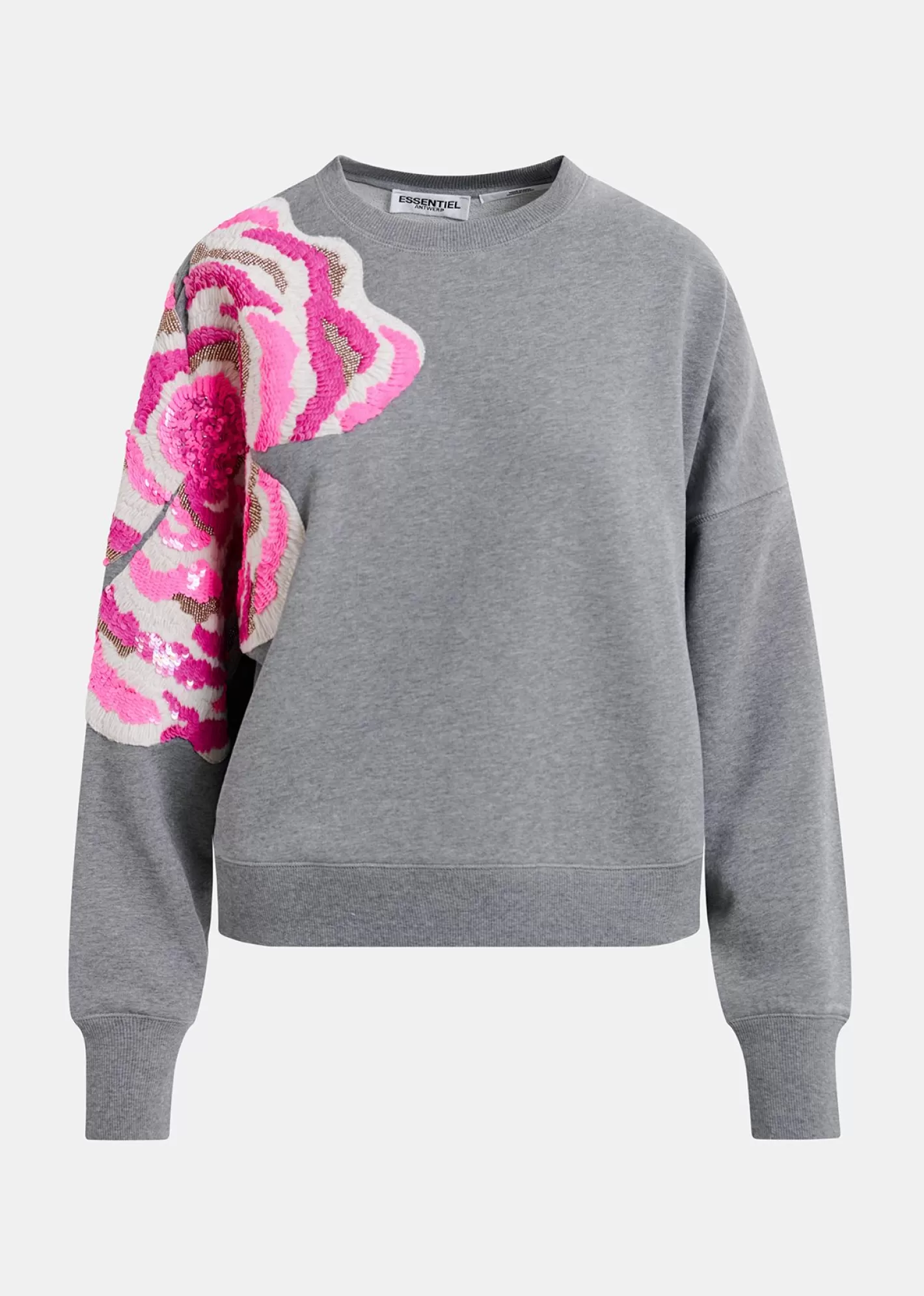 Cheap Grey organic cotton sweatshirt with sequin and bead embroideries Fall 2024 Collection | Sweatshirts