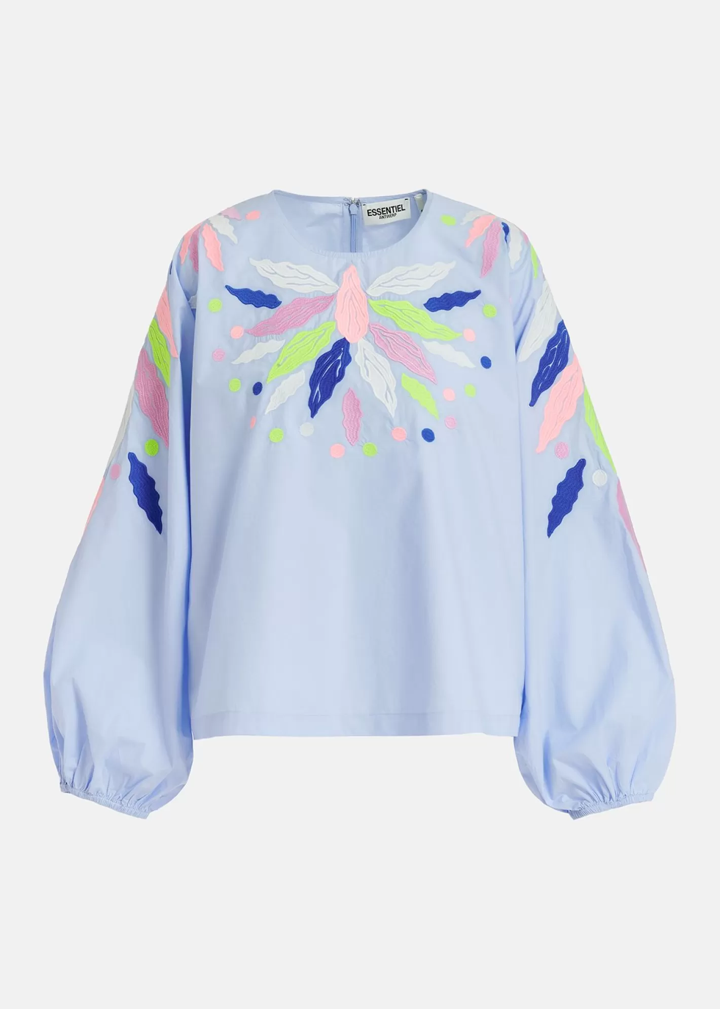 Clearance Light blue cotton top with embroideries Fall 2024 Collection | Tops & Blouses