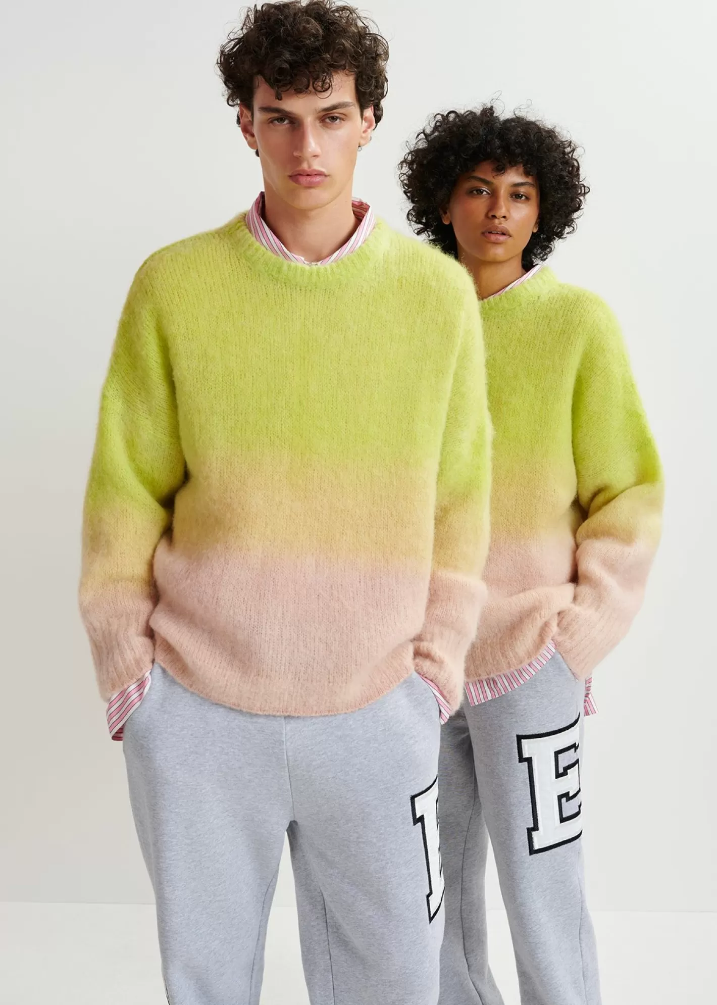 Discount Lime green and light pink knit sweater with gradient effect FLUID Collection | Sweaters & Cardigans