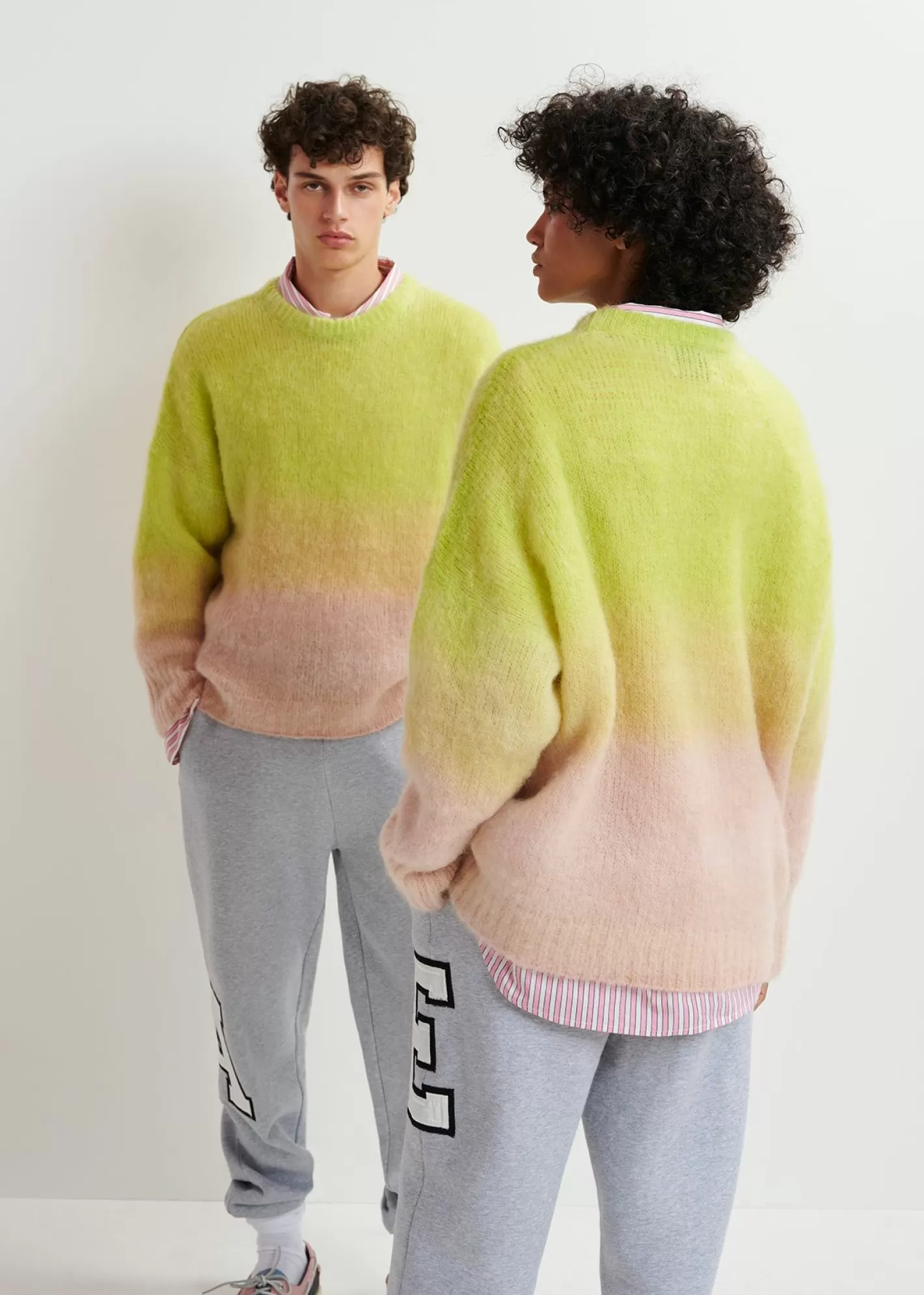 Discount Lime green and light pink knit sweater with gradient effect FLUID Collection | Sweaters & Cardigans