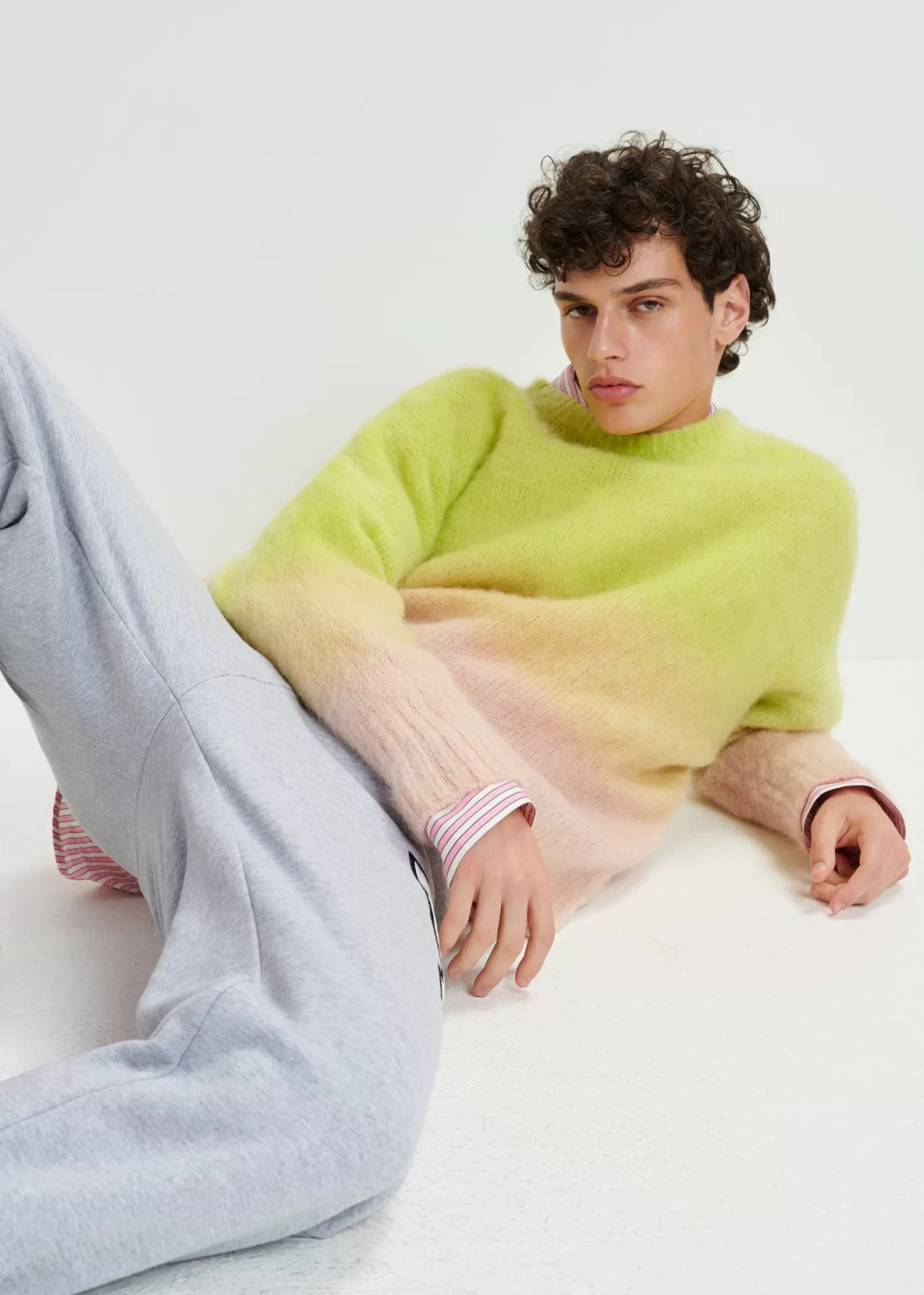 Discount Lime green and light pink knit sweater with gradient effect FLUID Collection | Sweaters & Cardigans