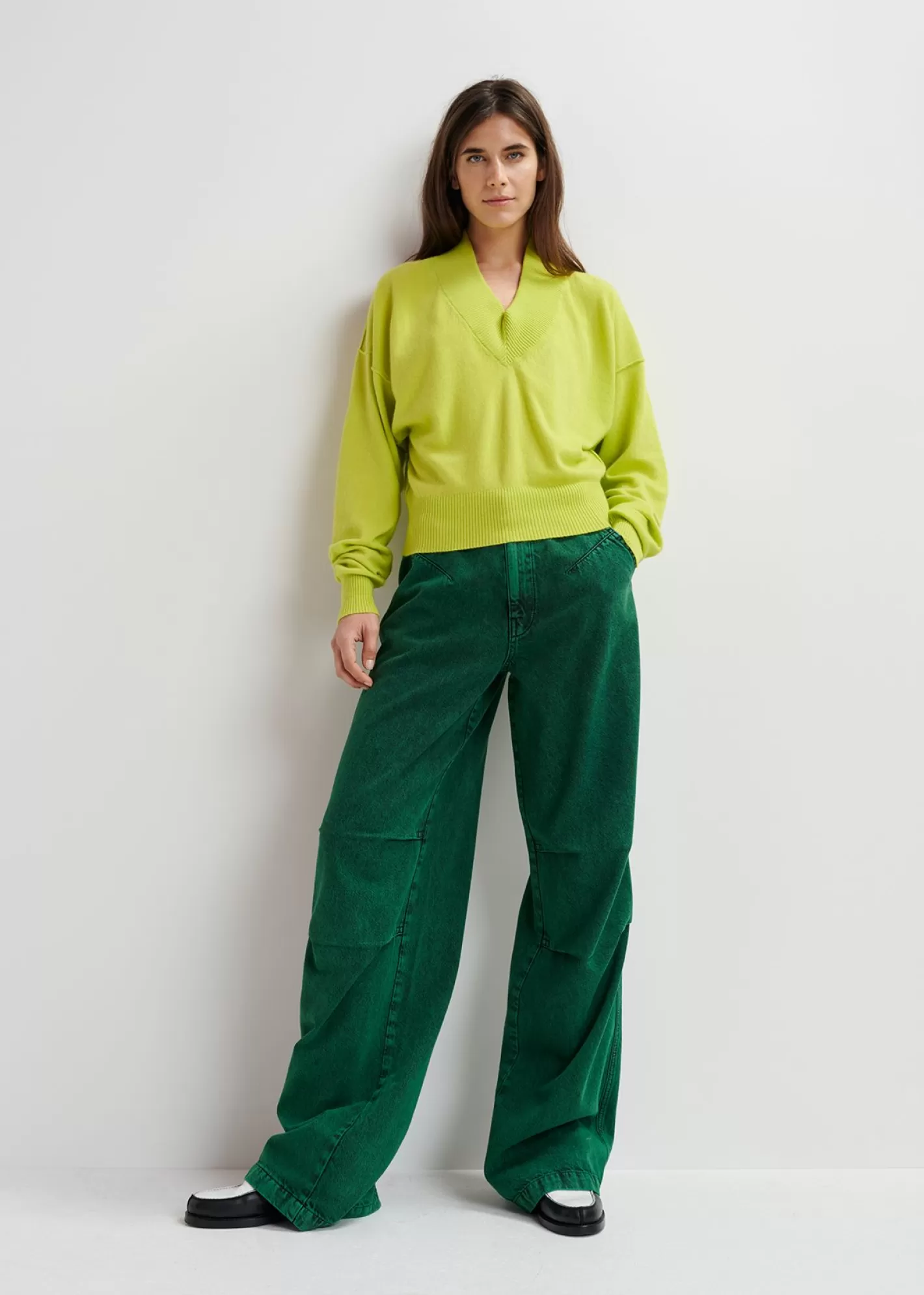 New Lime green V-neck knit sweater Fall 2024 Collection | Sweaters & Cardigans