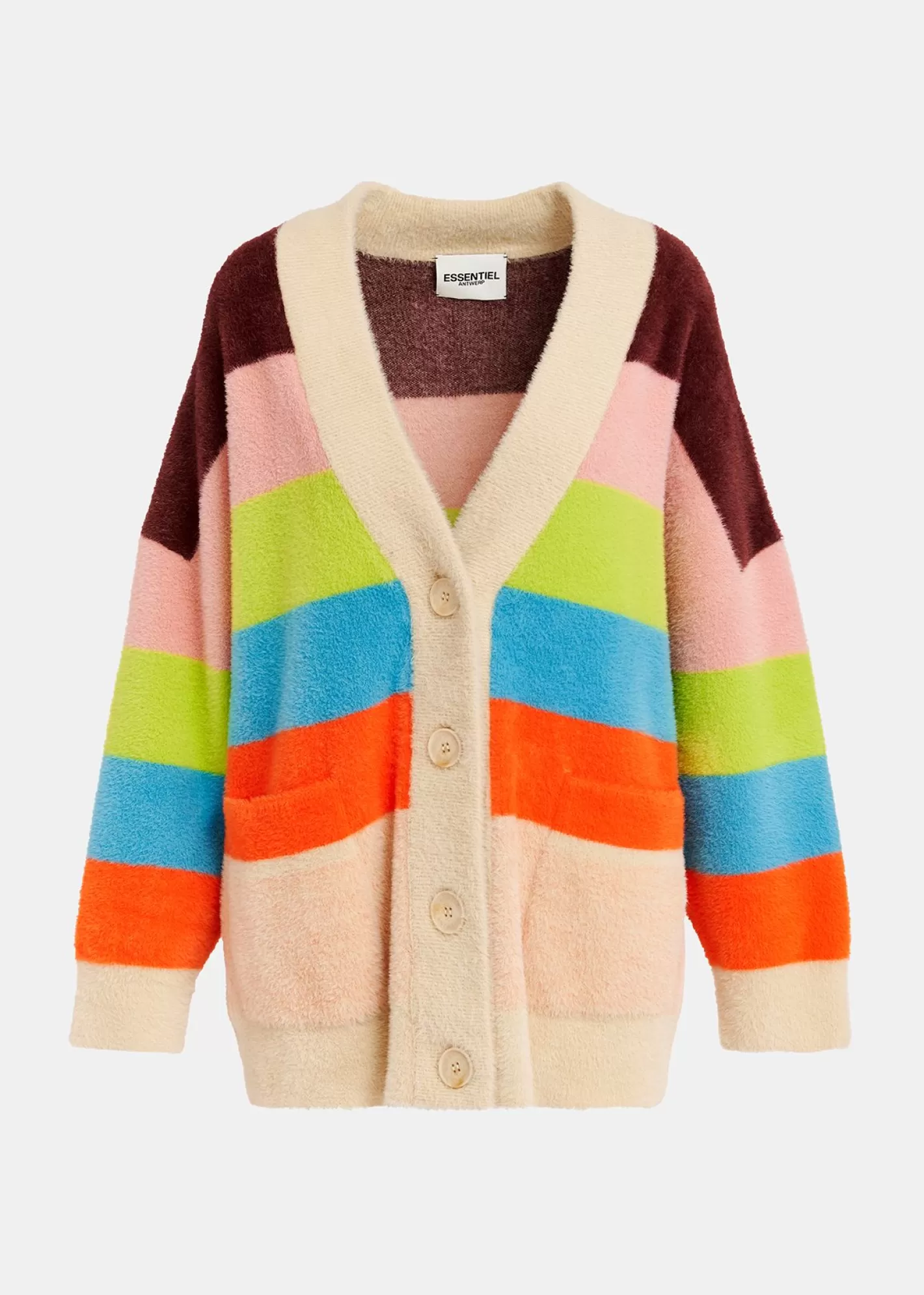 Discount Multicolor striped fuzzy knitted cardigan Fall 2024 Collection | Sweaters & Cardigans