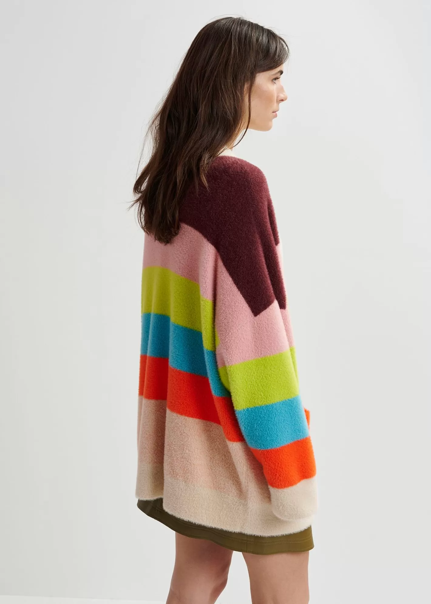 Discount Multicolor striped fuzzy knitted cardigan Fall 2024 Collection | Sweaters & Cardigans