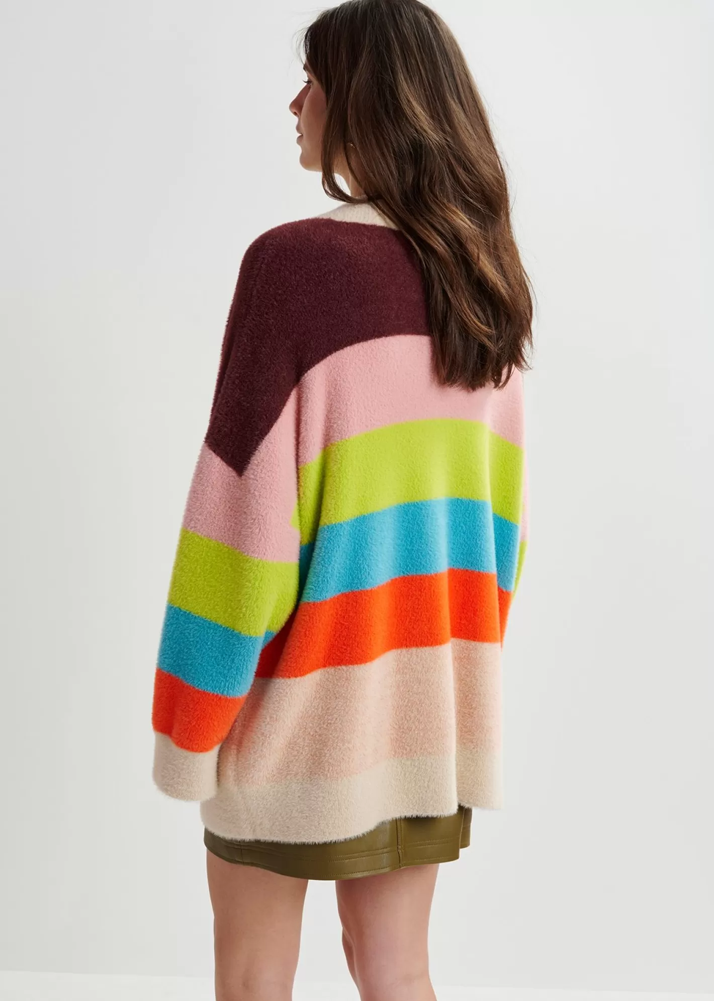 Discount Multicolor striped fuzzy knitted cardigan Fall 2024 Collection | Sweaters & Cardigans