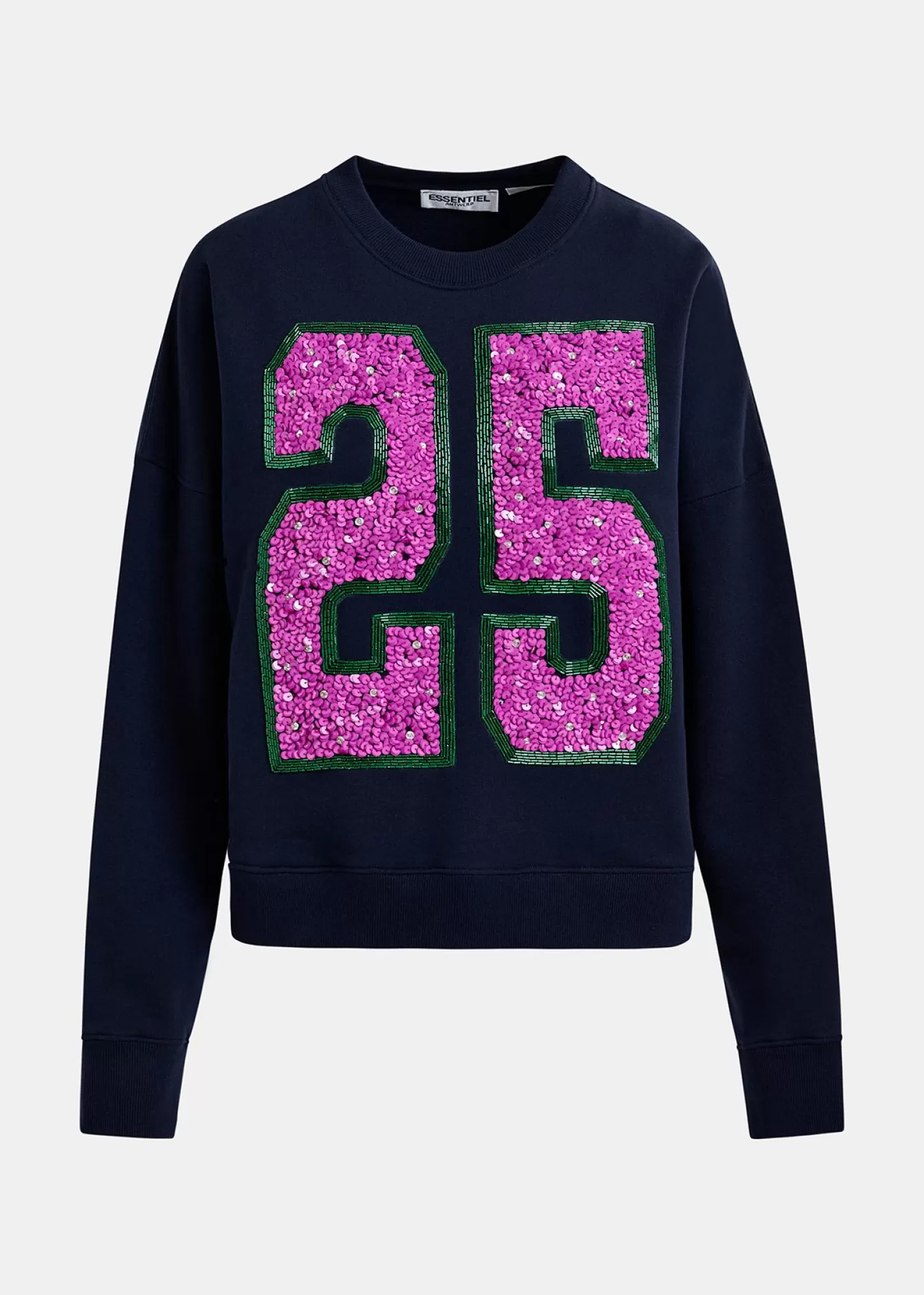 Cheap Navy blue and purple organic cotton sweatshirt with sequin and bead "25" embroideries Fall 2024 Collection | Sweatshirts
