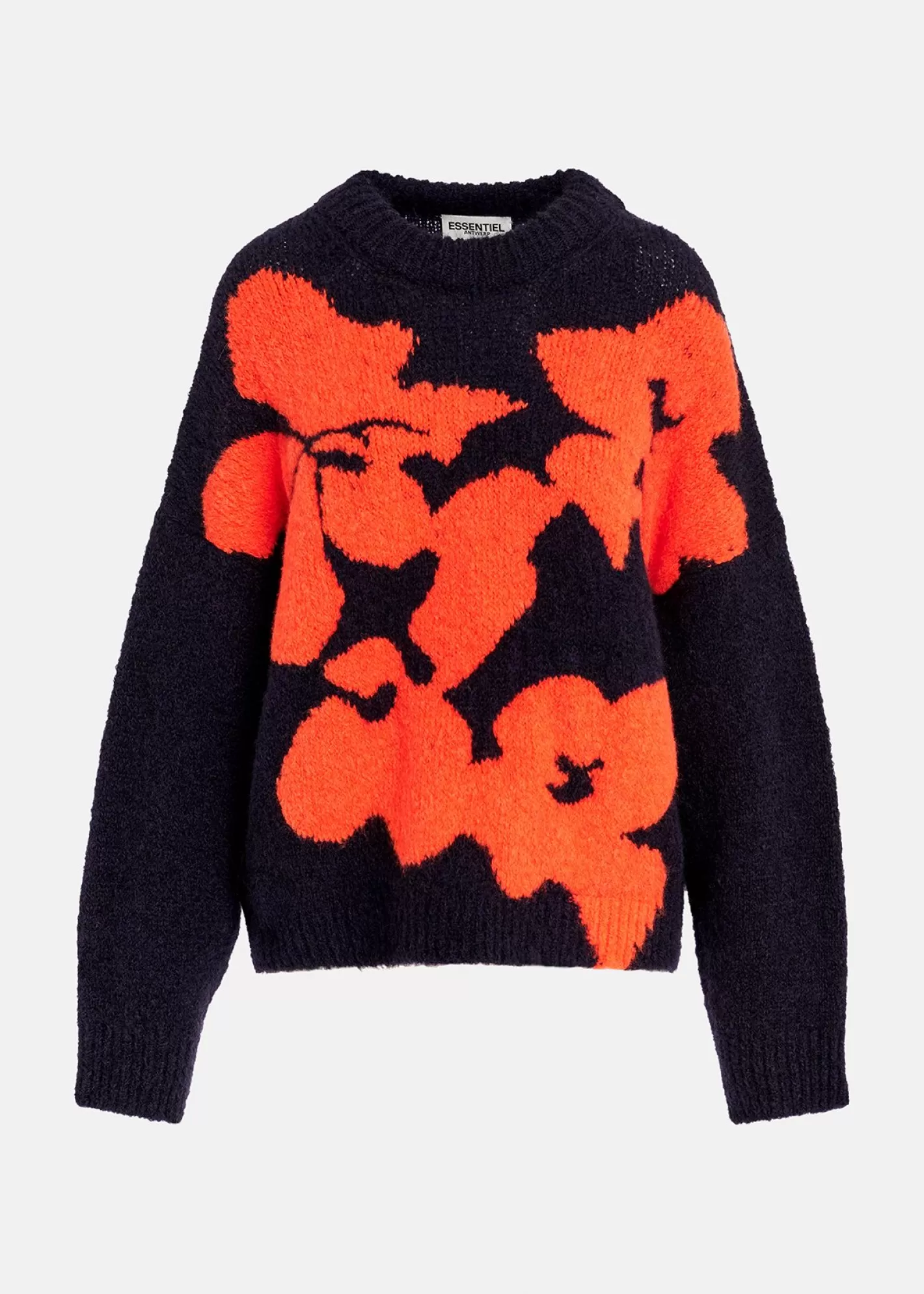 Flash Sale Navy blue and red floral intarsia-knitted sweater Fall 2024 Collection | Sweaters & Cardigans