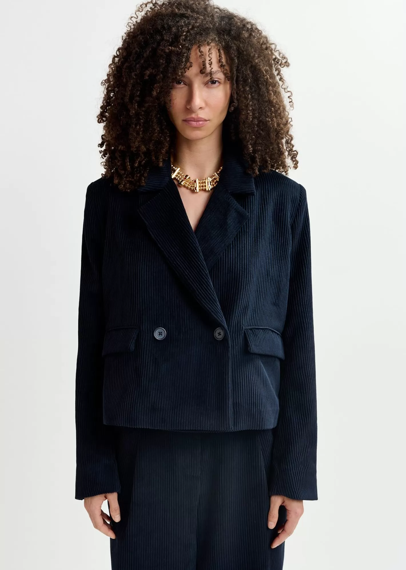 Hot Navy blue corduroy cropped blazer Fall 2024 Collection | Coats & Jackets
