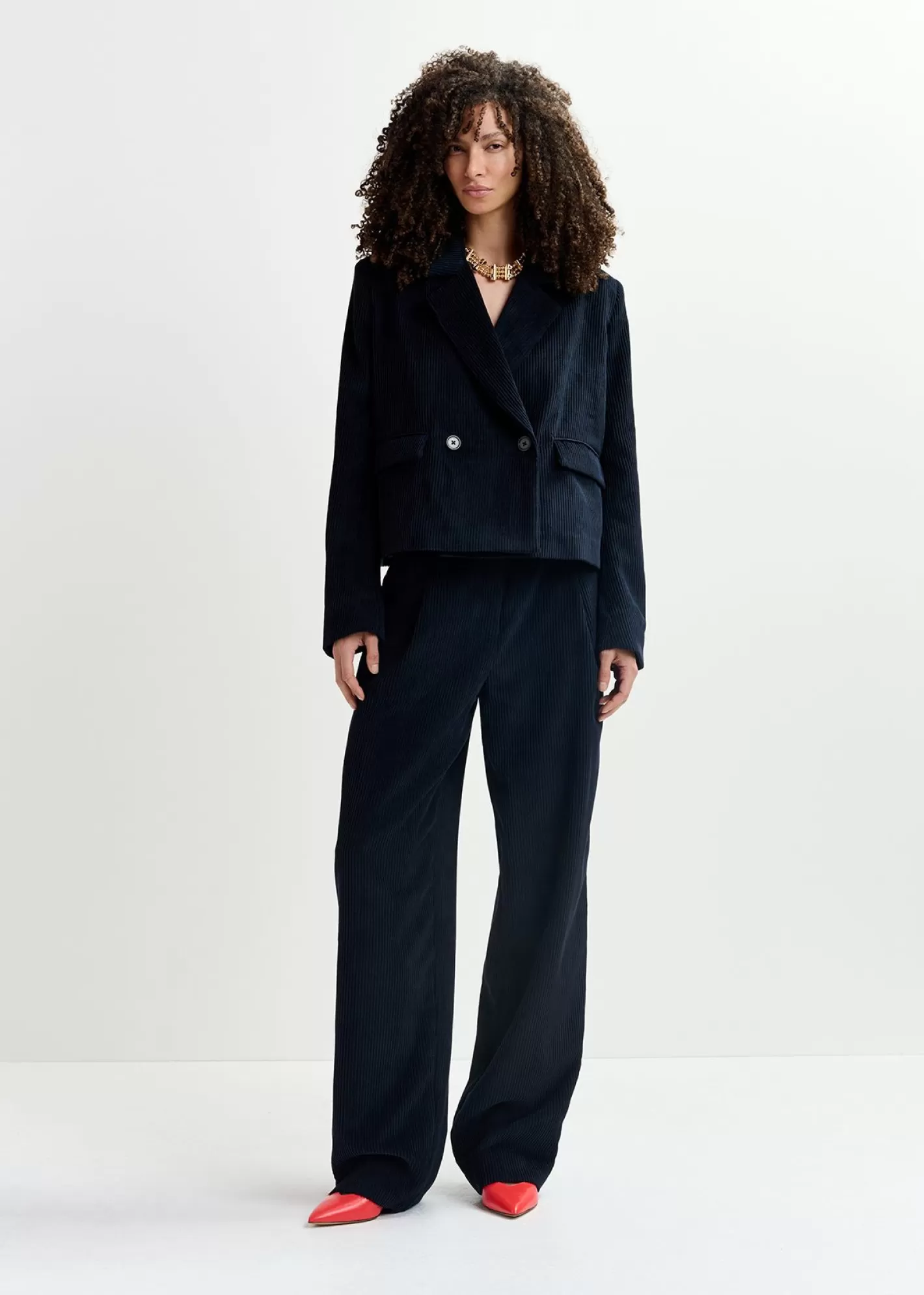Cheap Navy blue corduroy tapered-leg pants Fall 2024 Collection | Pants & Shorts