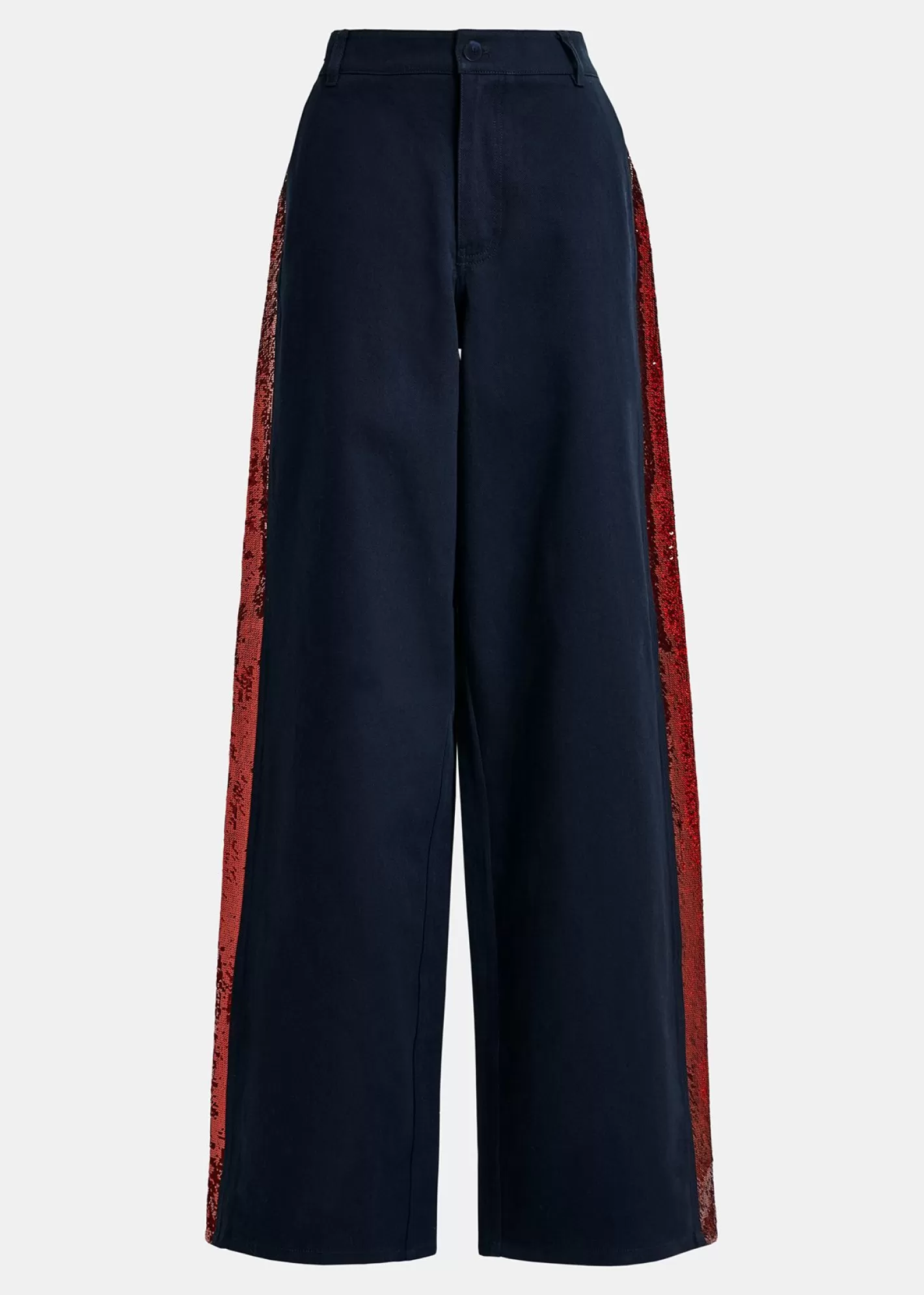 Cheap Navy blue cotton pants with sequin-embellished stripes Fall 2024 Collection | Pants & Shorts