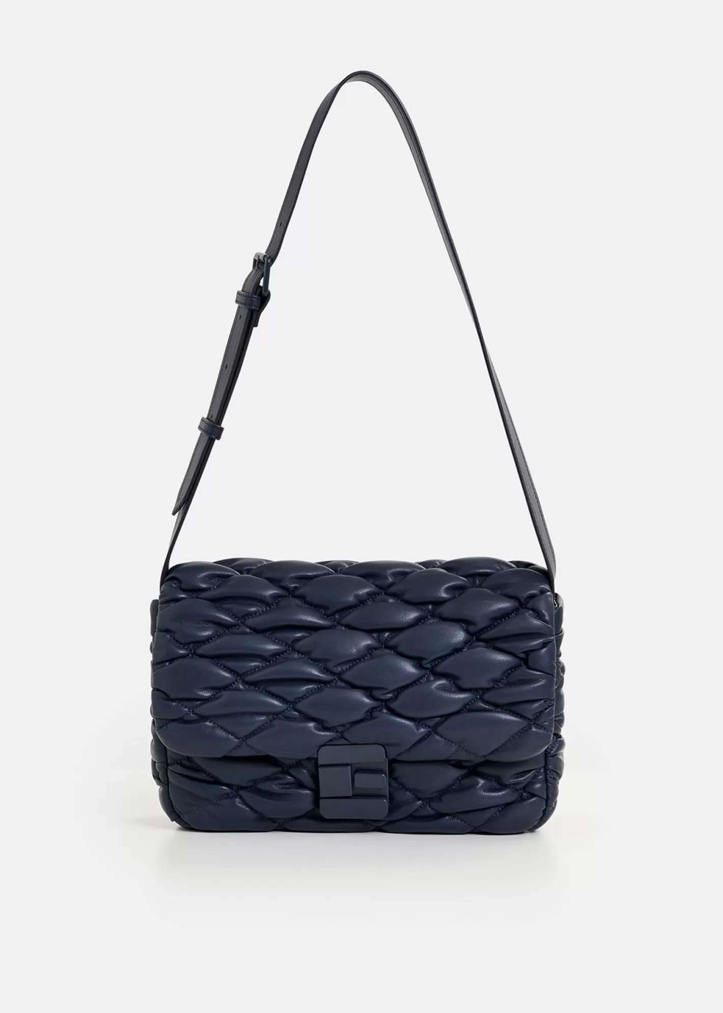 Shop Navy blue faux leather quilted shoulder bag Fall 2024 Collection | Bags