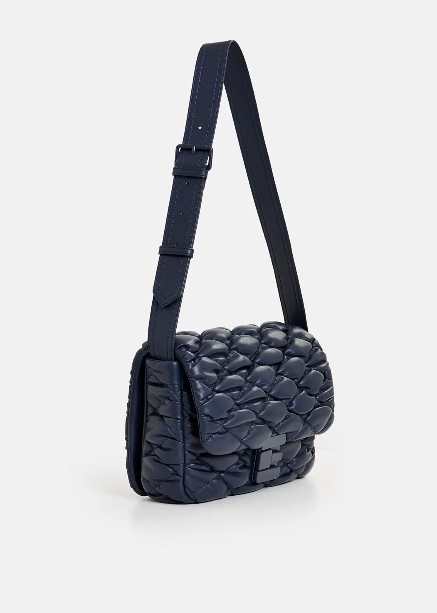 Shop Navy blue faux leather quilted shoulder bag Fall 2024 Collection | Bags
