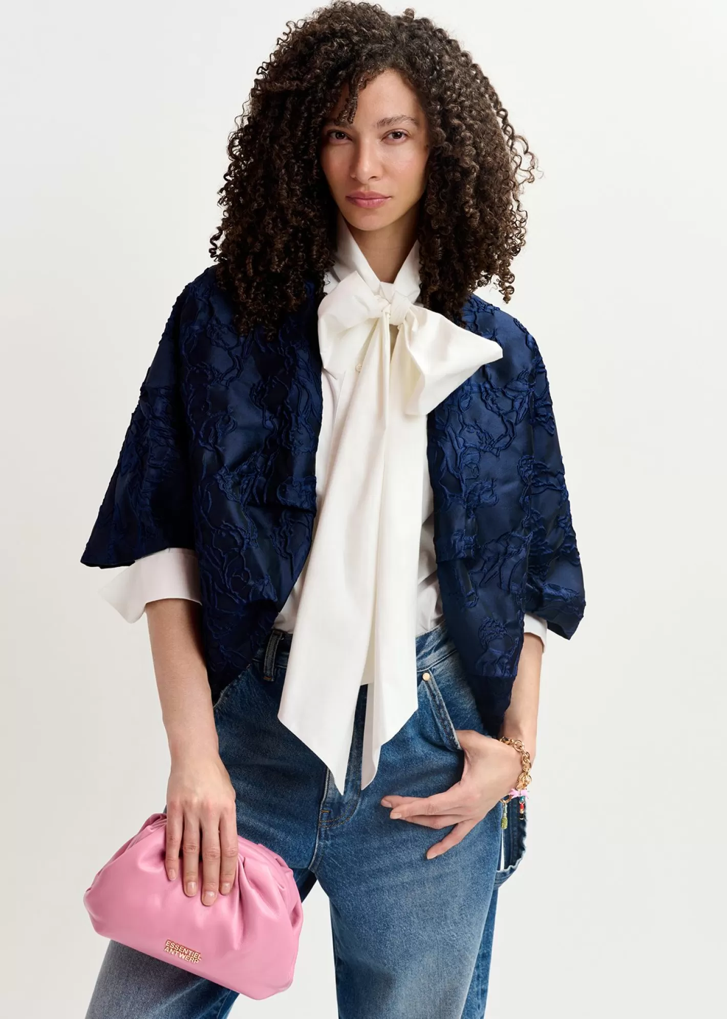 Sale Navy blue jacquard-woven puffy jacket Fall 2024 Collection | Coats & Jackets