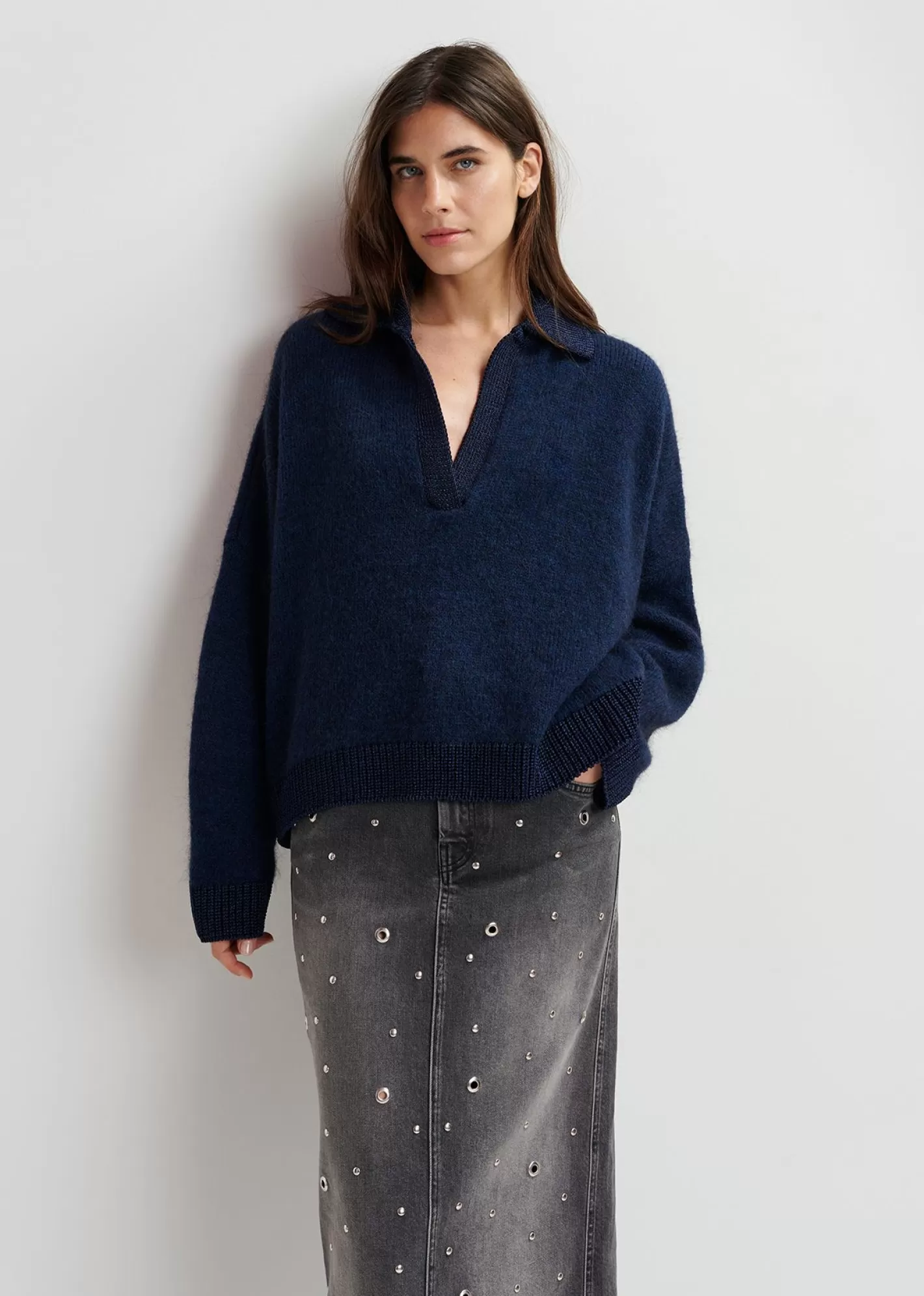 Clearance Navy blue knit polo sweater Fall 2024 Collection | Sweaters & Cardigans