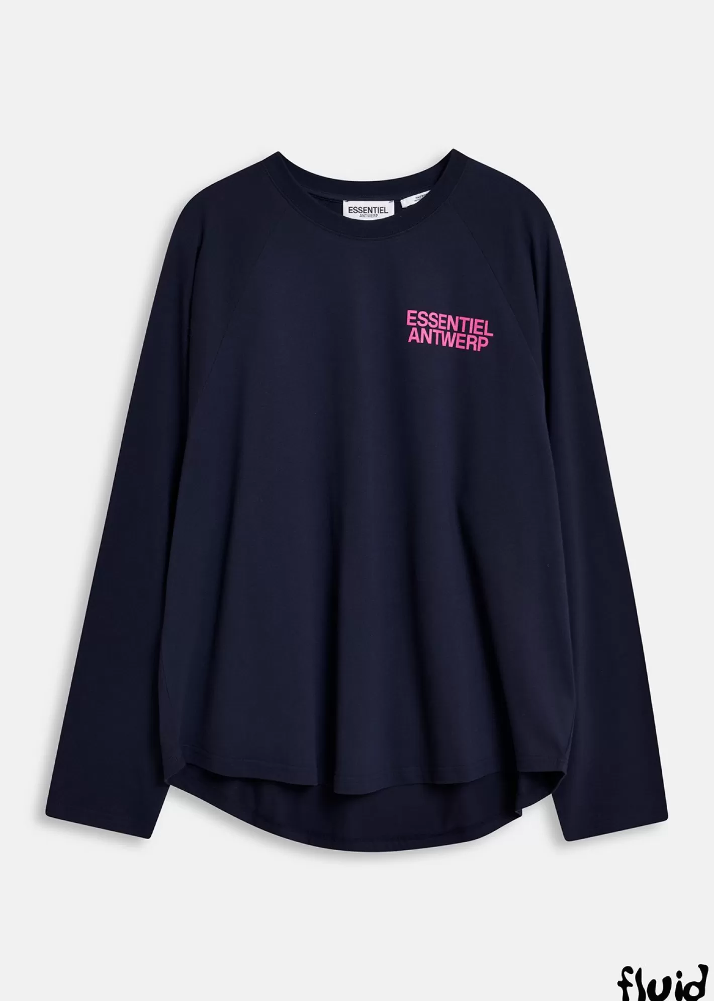 Flash Sale Navy blue organic cotton long-sleeved T-shirt with logo print Loungewear | FLUID Collection