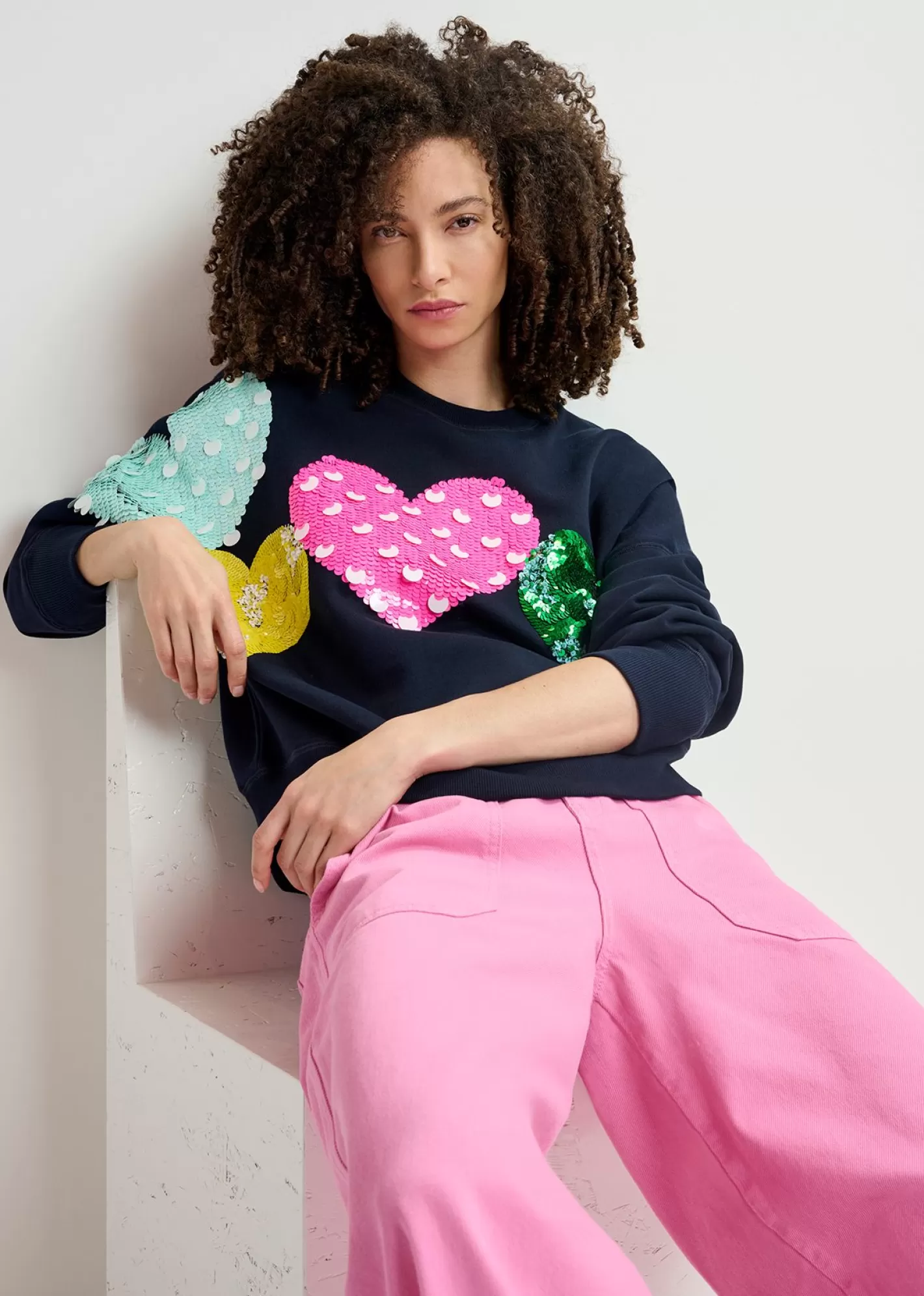 Best Sale Navy blue organic cotton sweatshirt with sequin embroideries Sweatshirts